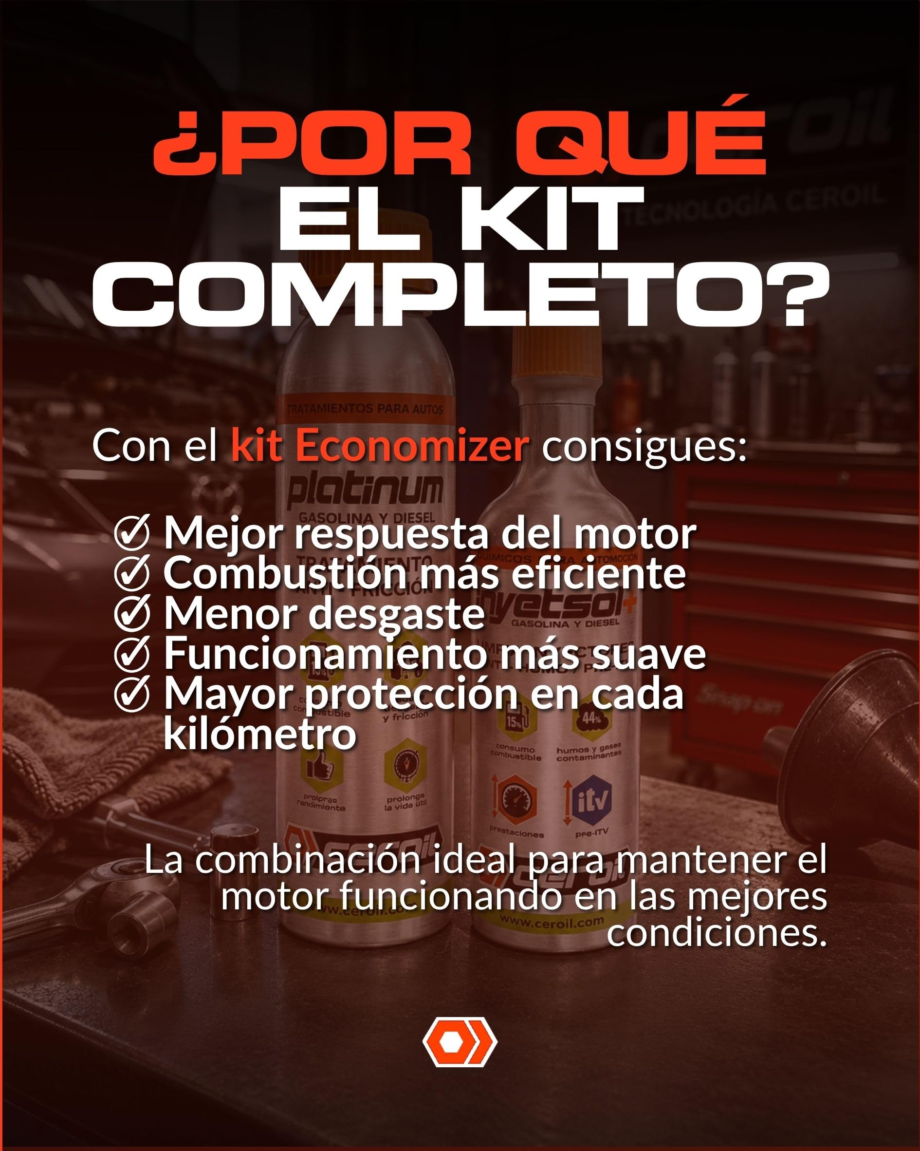 Kit Economizer Auto - Tratamiento Pre - Itv Platinum 200ml Aditivo Antifricción Cerámico para Motor y Transmisión + Inyesol Limpia Inyectores Gasolina y Diésel 500ml 4en1