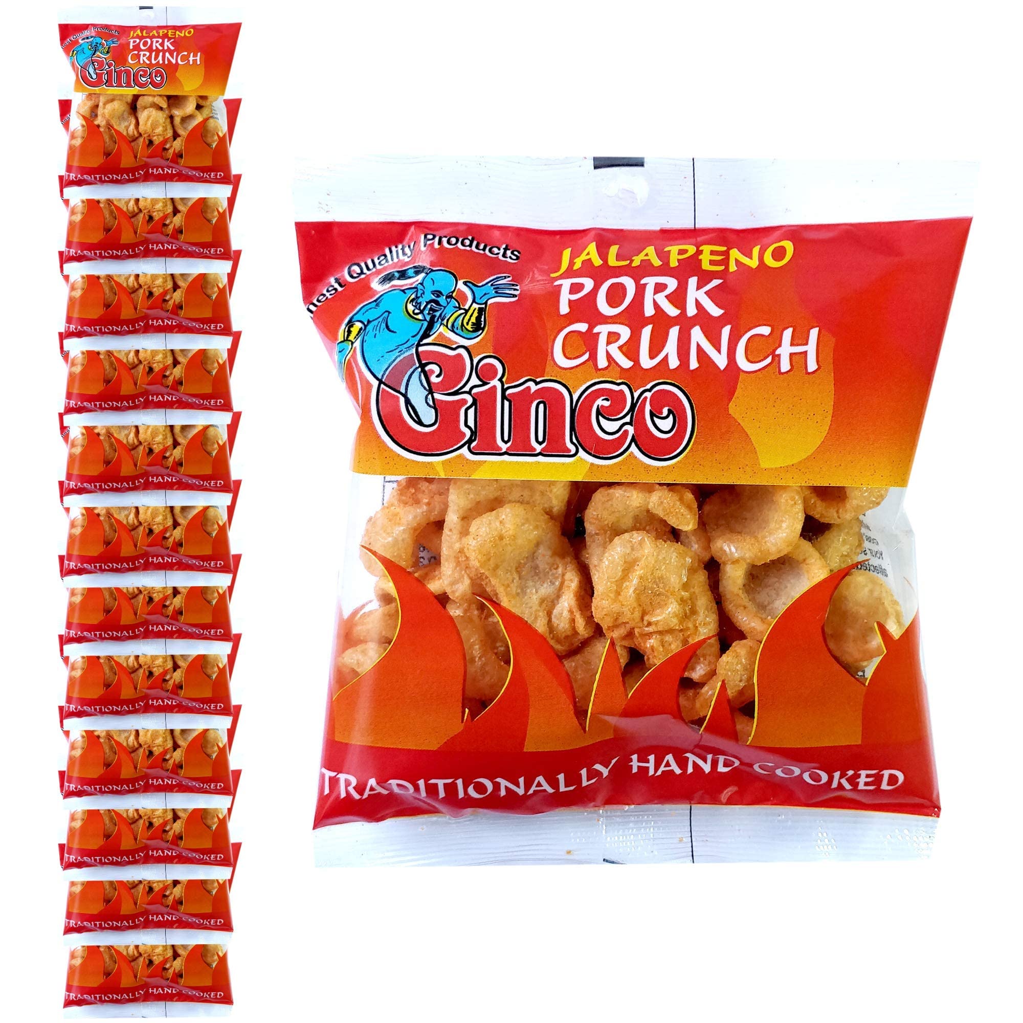 Ginco Jalapeno Pork Crunch, 12 X 25G Packs Of Deliciously Jalapeno Seasoned Crispy Pork Puffs, High Protein Low Carb Pub Snacks, Keto Friendly Snacks