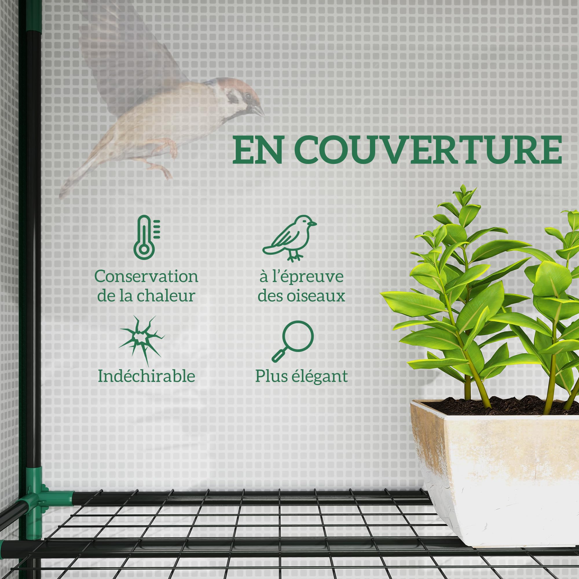 Outsunny Serre de Jardin PE avec étagères 3 Niveaux, Serre de Balcon, bâche renforcée 140 g/m², châssis en Acier, 2 Portes zippées enroulables pour légumes Plantes Fleurs 215x46x151cm Blanc