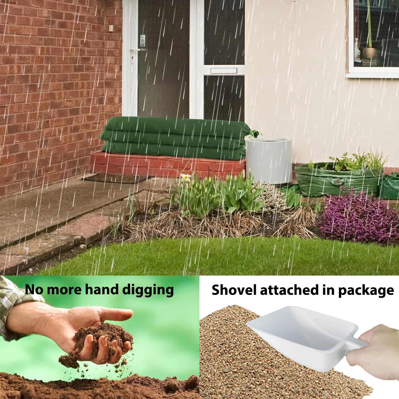 12x Sandsäcke zum Befüllen mit 1x Schaufel, 90x20cm Silosandsäcke unbefüllt, UV-beständiger wiederverwendbarer Hochwasser Sandsack mit Griffen Hochwasserchutz Wassersperre