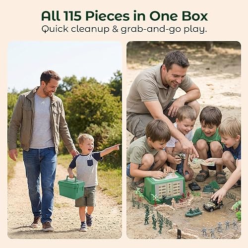 Miniatura 5 de 3 otters Juego militar de 115 piezas para hombres del ejército con soldados de juguete, vehículos y helicóptero en caja de almacenamiento para niños