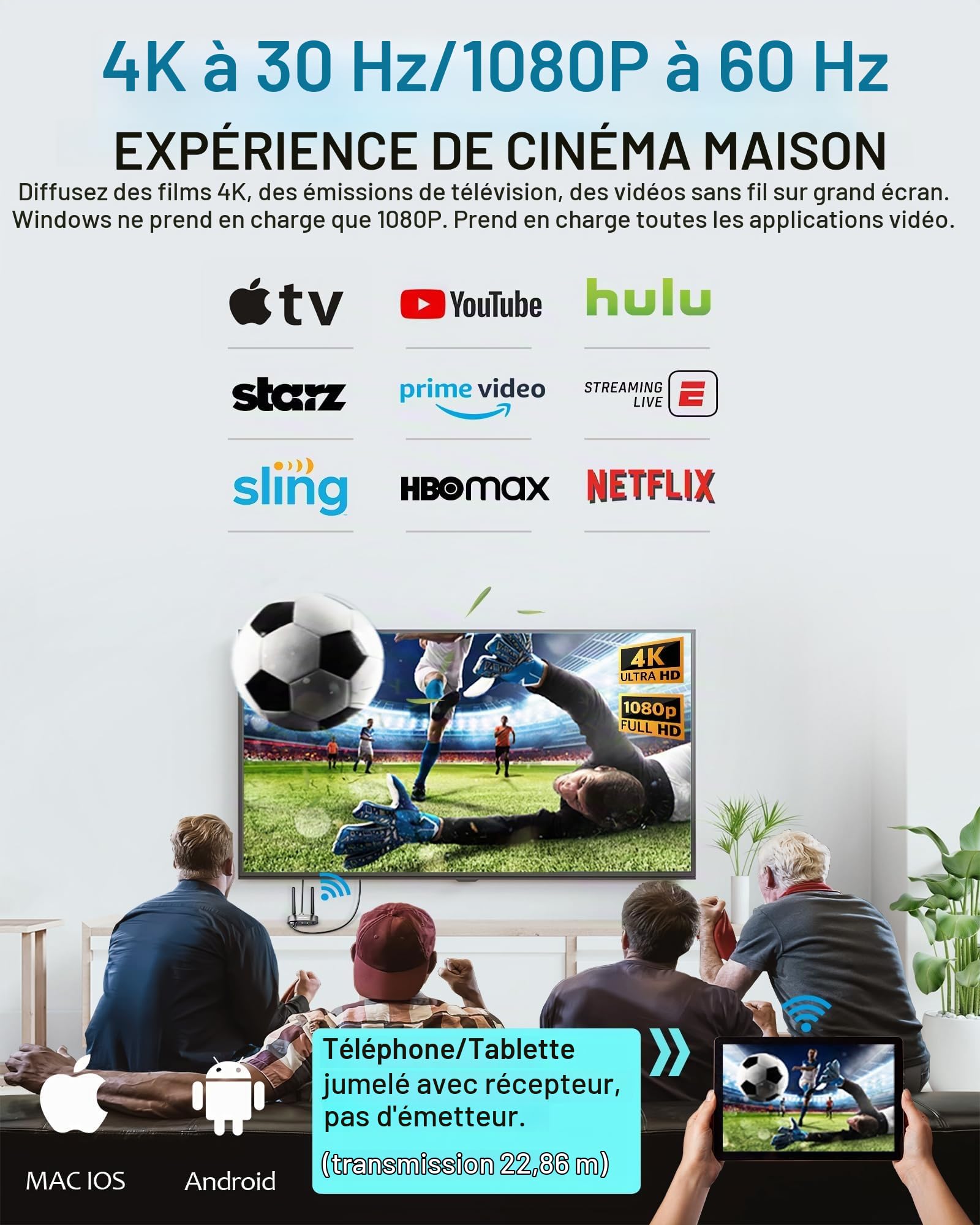 AIMIBO Transmetteur USB-C & HDMI sans Fil avec Récepteur, Décodage 4K, 50 m