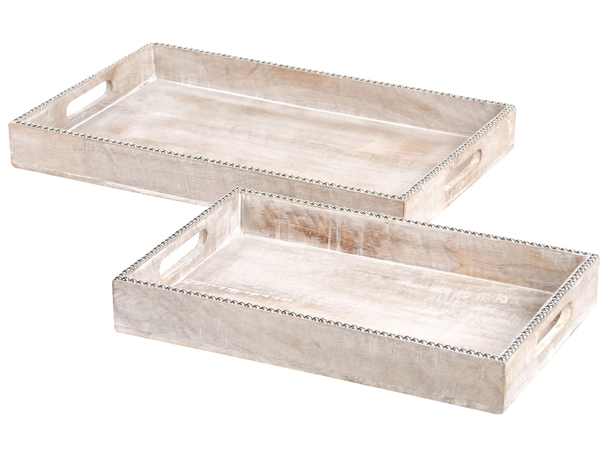 Beliani Conjunto de 2 bandejas de Servir Decorativo Elegante Expositor Pasteles de Madera de Mango marrón Claro Quena