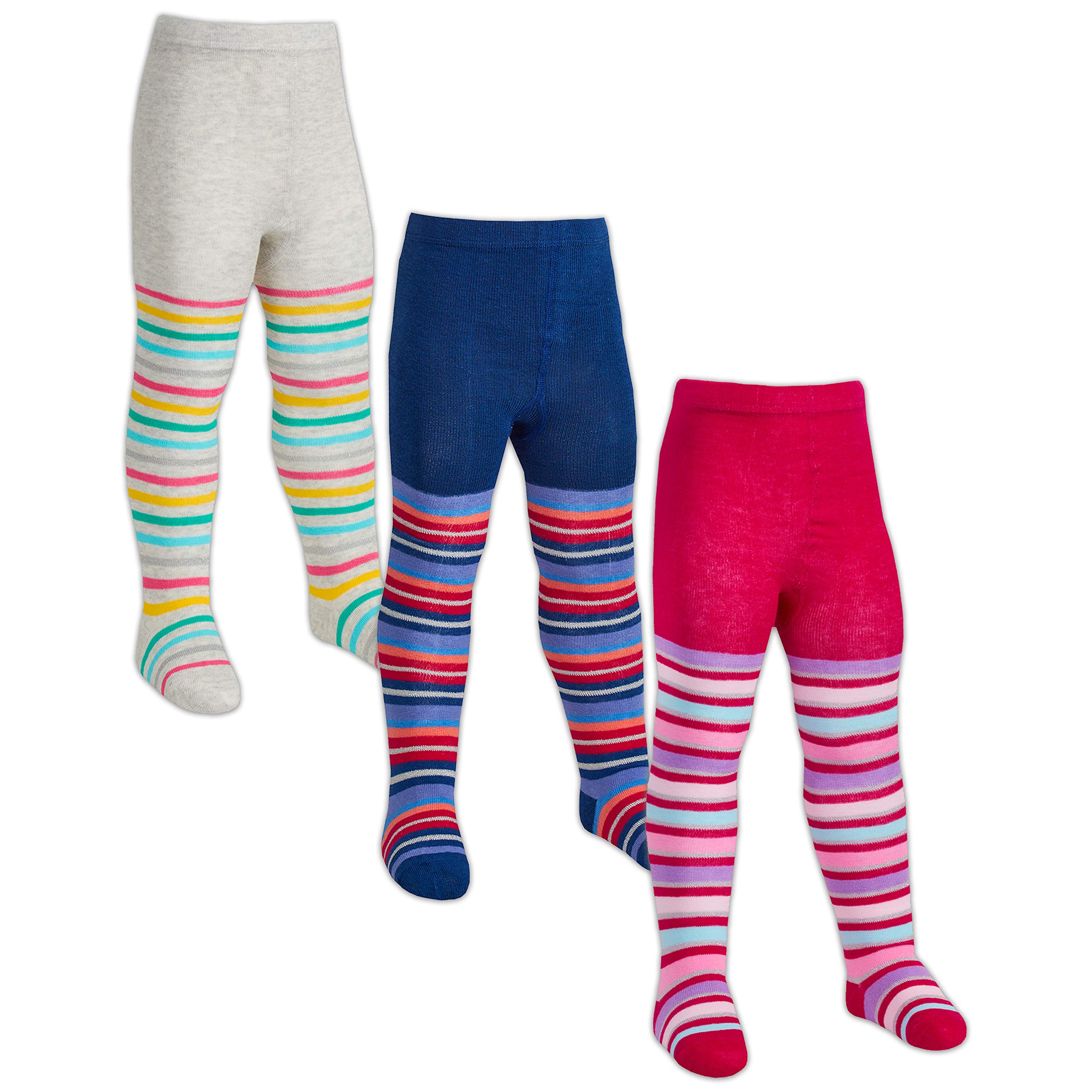 Metzuyan Women's 3 Pairs - Multipack 3 Pairs Baby Girls Designer Tights Cotton Rich Rainbow Striped Warm Cosy 0-6 Months