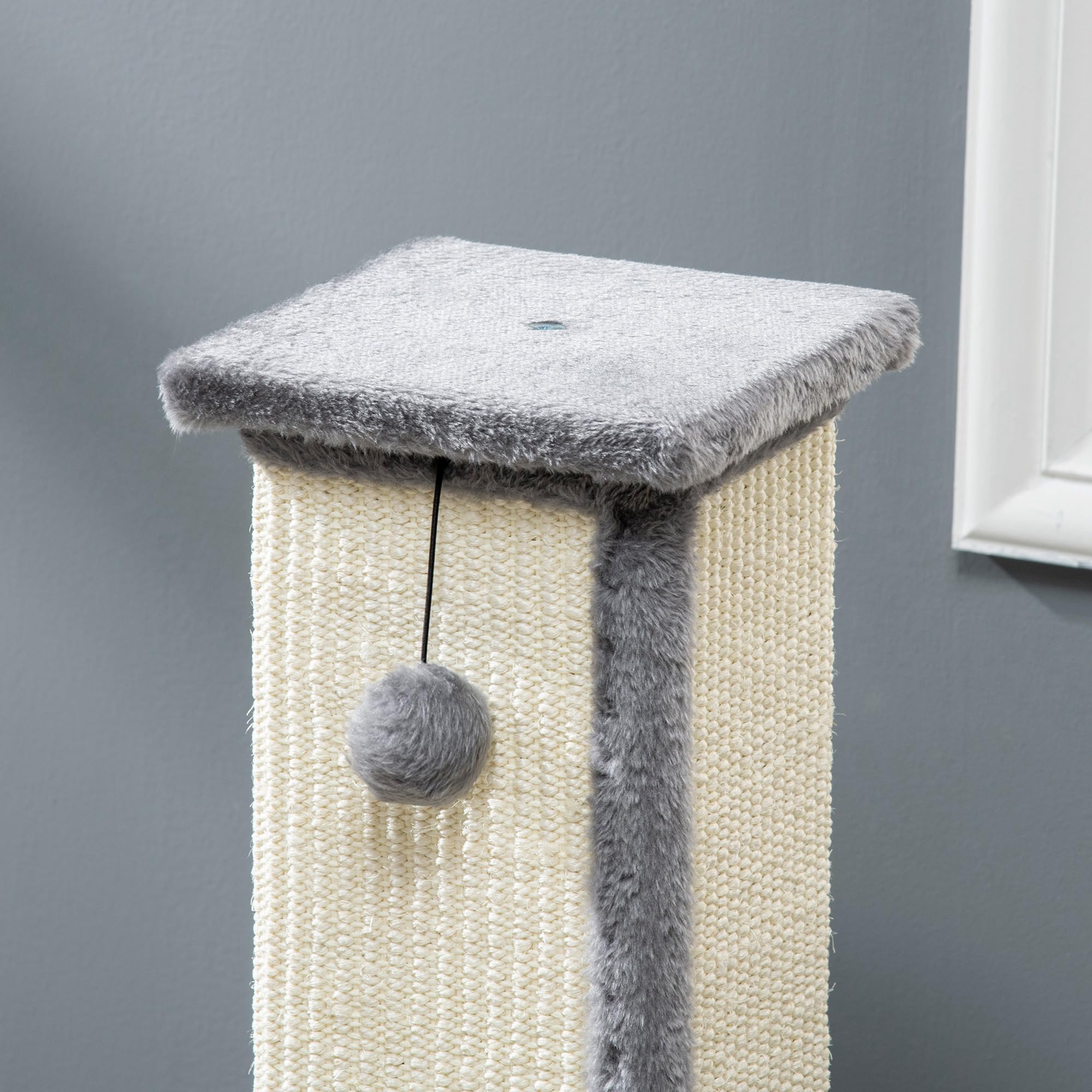 PawHut Tiragraffi per Gatti con Graffiatoio in Sisal 41x41x81 cm Grigio | Pallina Appesa, Albero Tiragraffi per Gattini, Rivestimento in Peluche