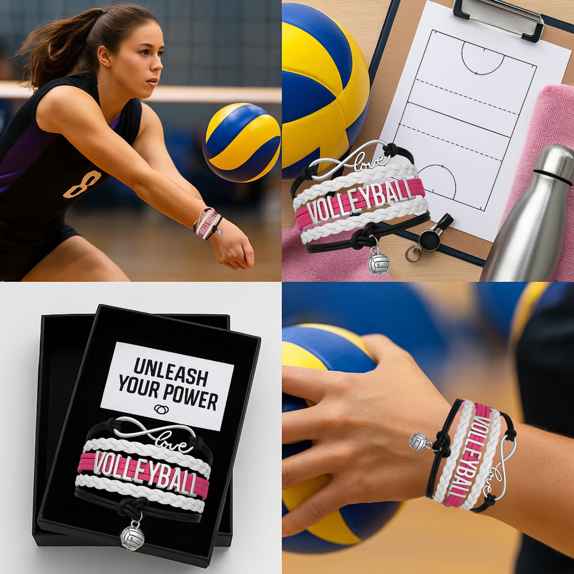 Pink and White Volleyball Bracelet for Girl Women – Love Charm Jewelry Gift for Players, Coaches, and Teams – Great for Birthdays and Graduation