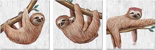 Artmyharbor Lienzo con estampado de perezoso para bebé, divertido arte de pared de animales, decoración de guardería, imágenes de habitación de