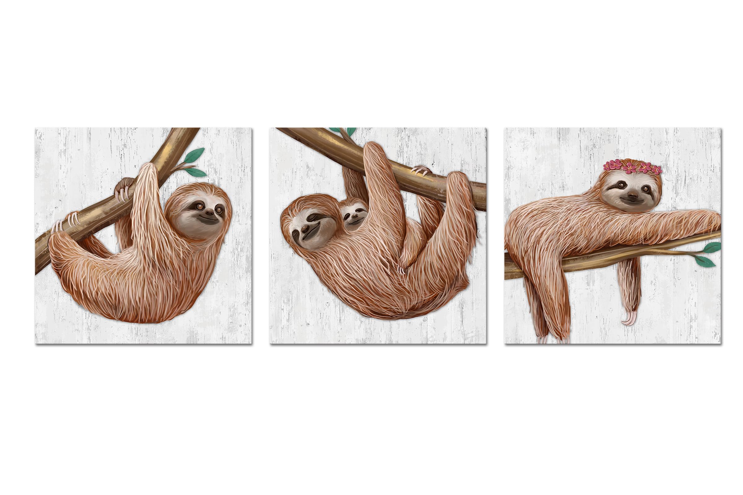 Artmyharbor Sloth Baby Canvas Print Funny Animal Wall Art Painting Nursery Decor Baby Room Pictures 12"x12"