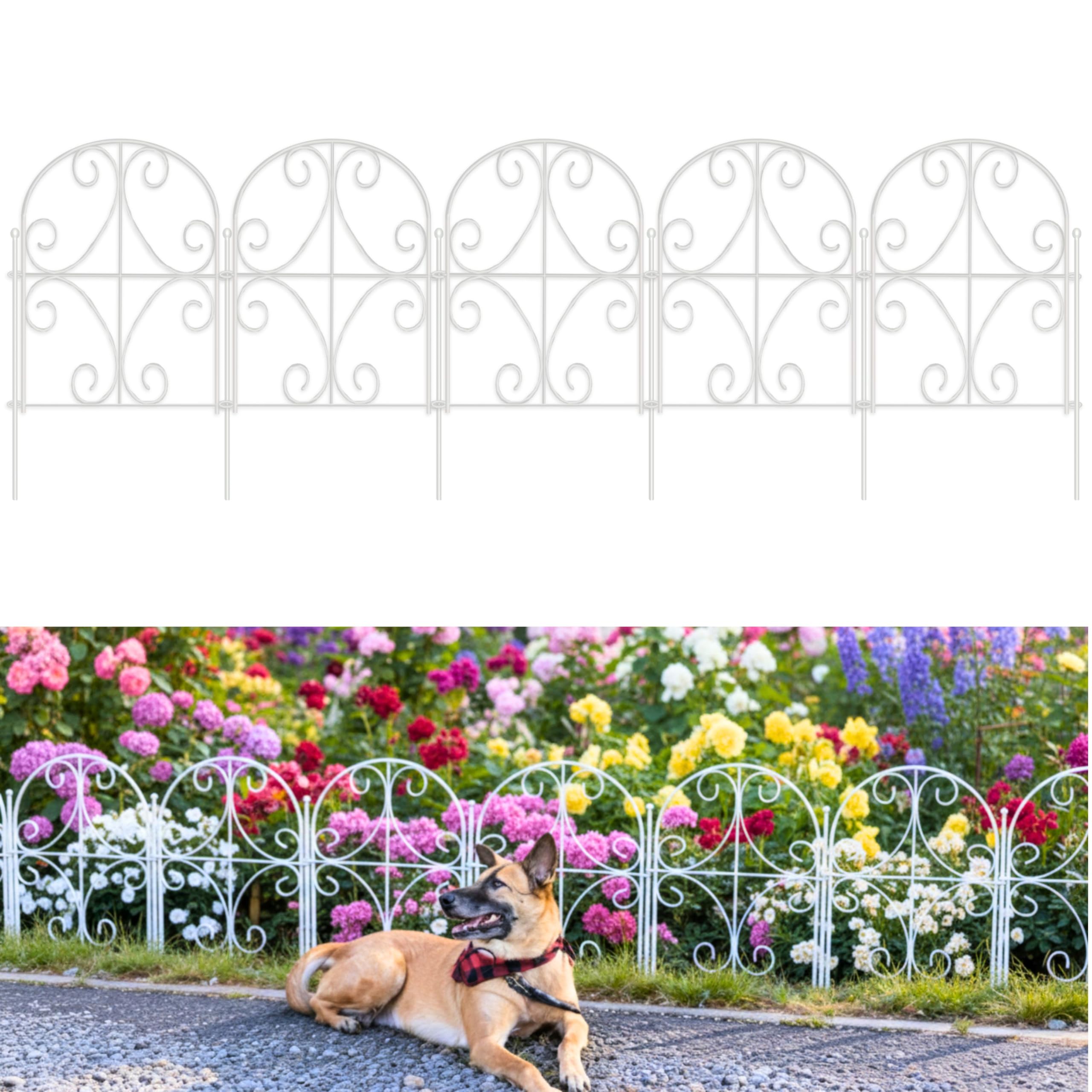 Photo 1 of ShopLaLa Garden Fence (10 Panels) 12.5in(L) x 16.5in(H) Rustproof White Metal Decorative Curly Wire, Animal Barrier Fencing for Dogs, Flower Bed Edging Landscape Border Yard, Patio Outdoor Decor