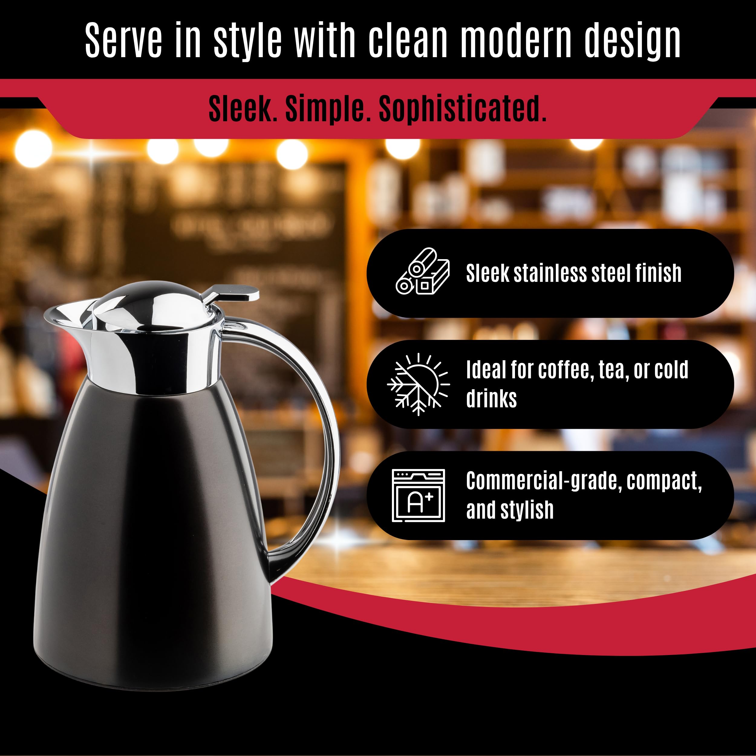 TableCraft 12680 - Jarra de café de acero inoxidable cepillado con acabado PVD negro, aislado al vacío, dispensador de café ligero a prueba de fugas, para cafeterías, restaurantes y catering