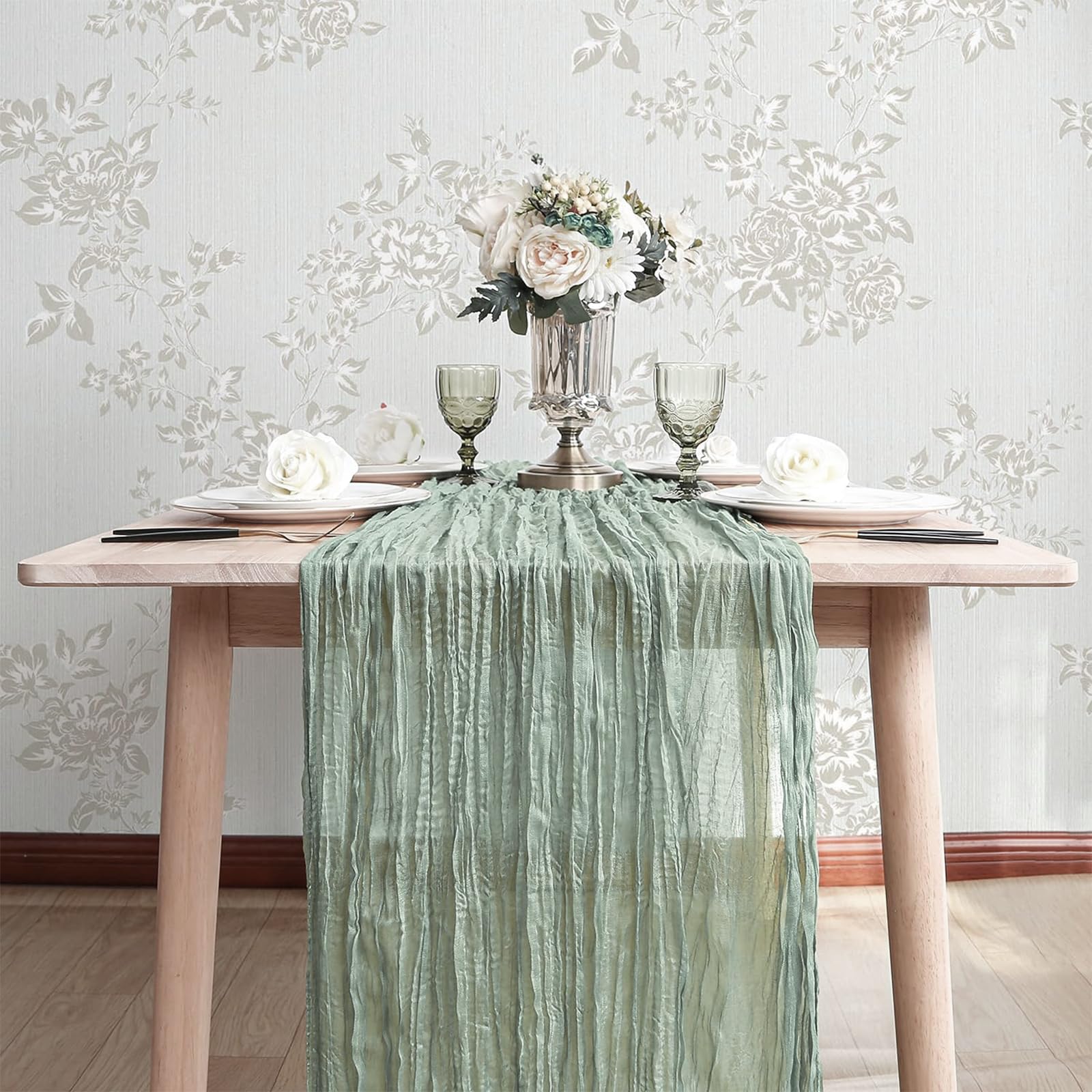 Runner Tovaglia Stile Boho In Garza - 90x300 Cm Mussola Sfumata - Per Matrimoni, Baby Shower E Decorazione Tavola - Foto 3