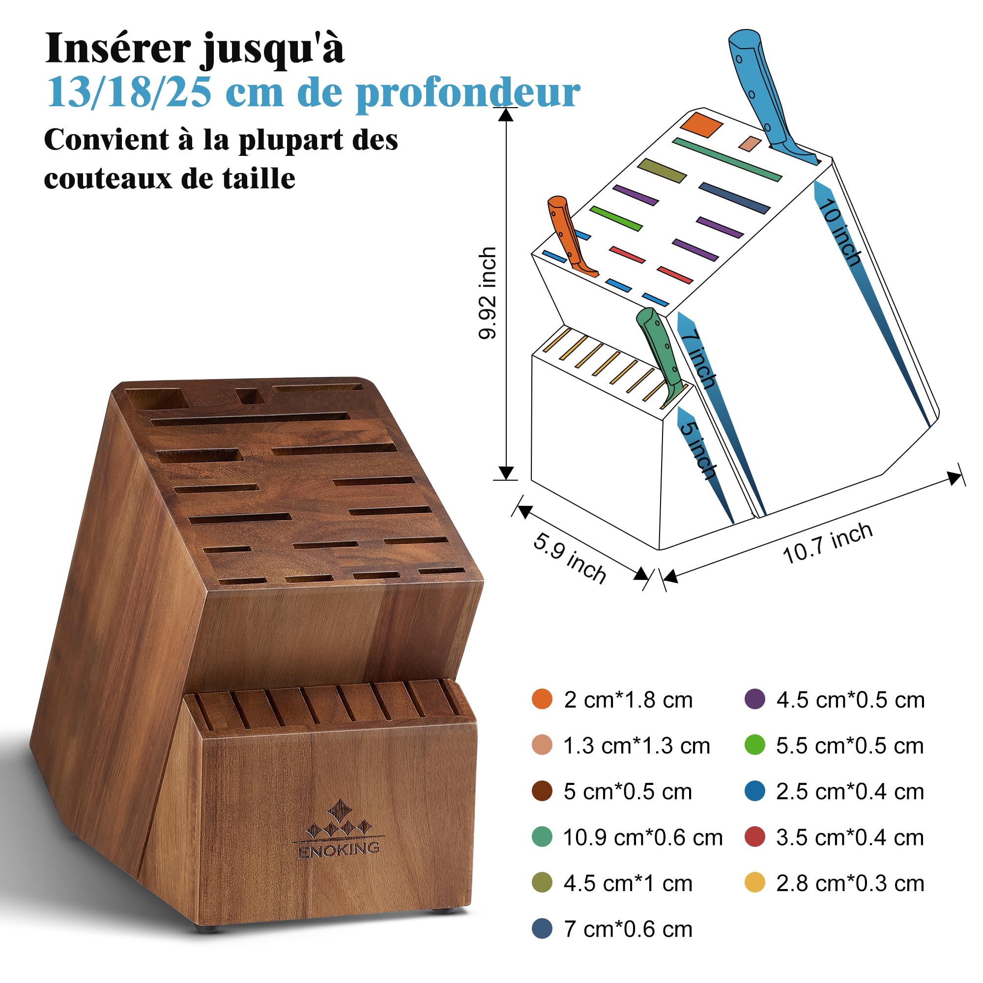 ENOKING Bloc couteaux 25 pièces Rangement pour Couteaux, Porte Couteaux de Cuisine en Bois d'acacia, Bloc Couteaux Cuisine sans couteaux, Support de couteaux Ciseaux