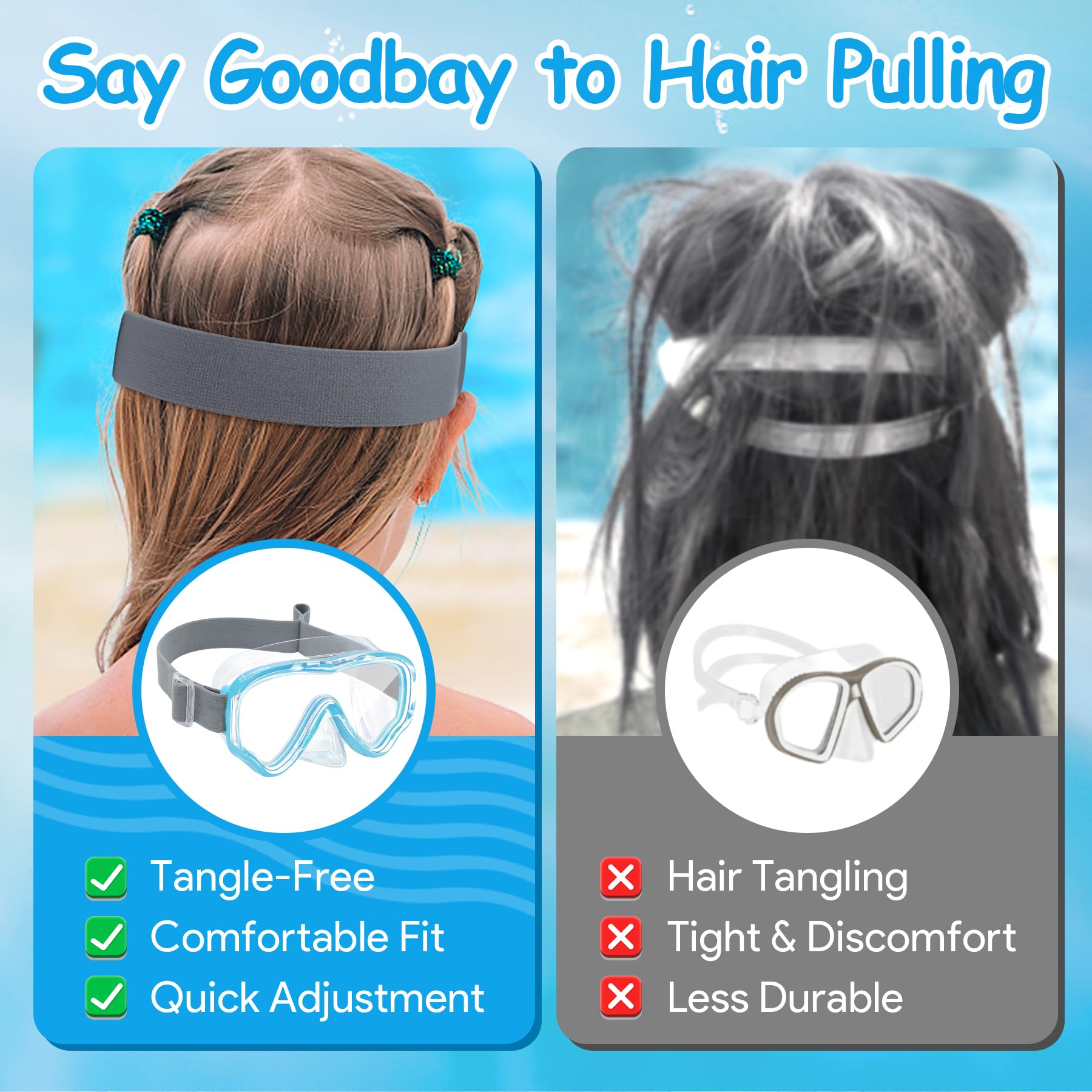 Vvinca Kids-Goggles with Nose Cover, Diving Mask Elastic Fabric Strap Anti Fog Anti Shattered Lens for Kids Swim Goggles 3-14