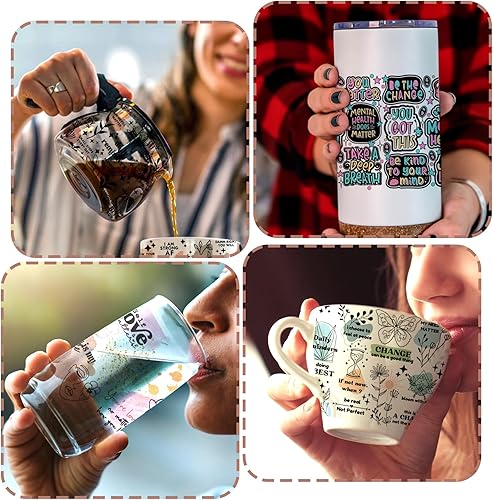 Miniatura 5 de Envoltura de taza UV DTF, 9 hojas de taza de café para transferencia para manualidades UV DTF para tazas de vidrio Libbey de 16 onzas UV DTF