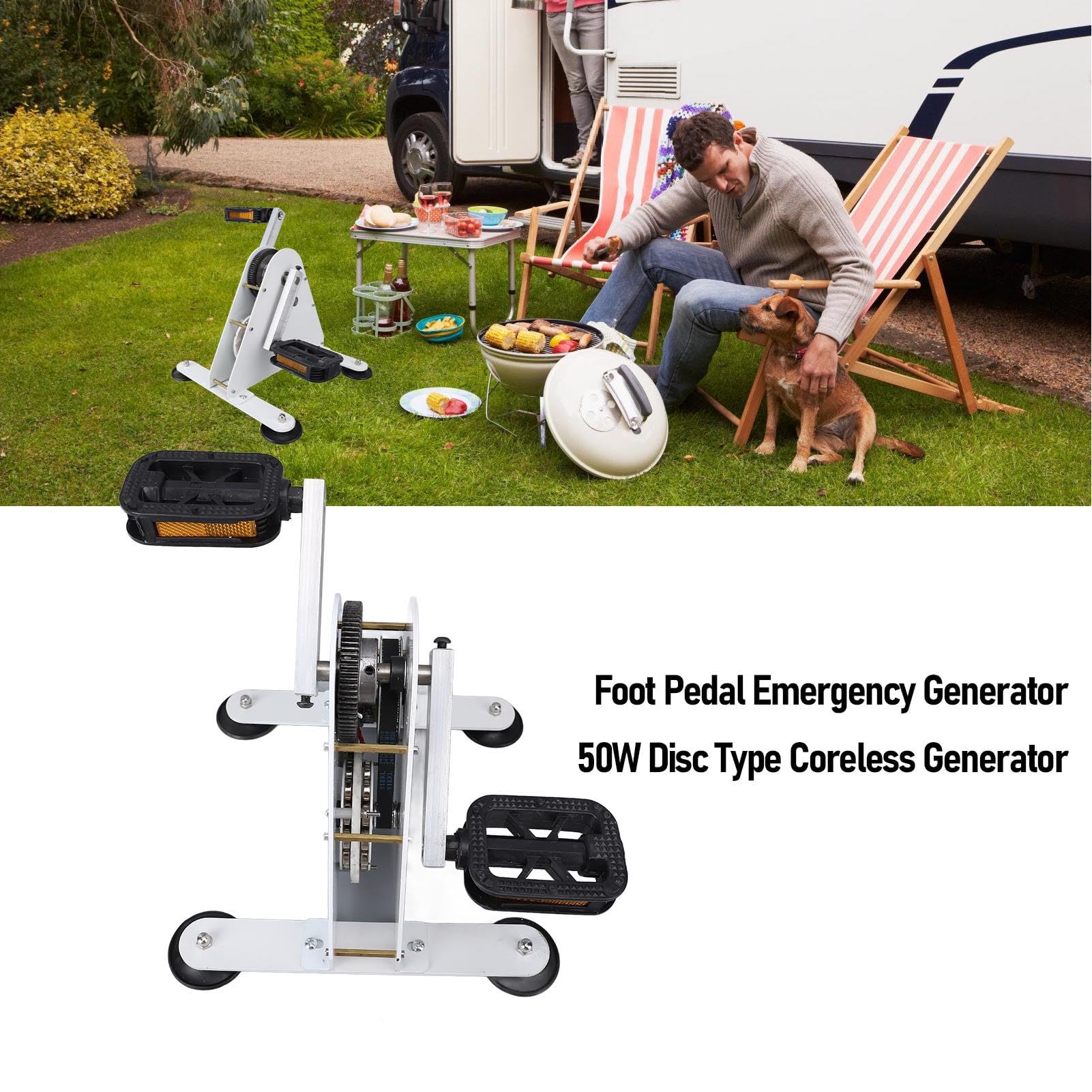 Mumusuki Generatore a Pedale, Generatore Portatile a Manovella in Acciaio Al Carbonio con USB, Alimentatore di Emergenza da 50 W per Campeggio e Vita Fuori Rete