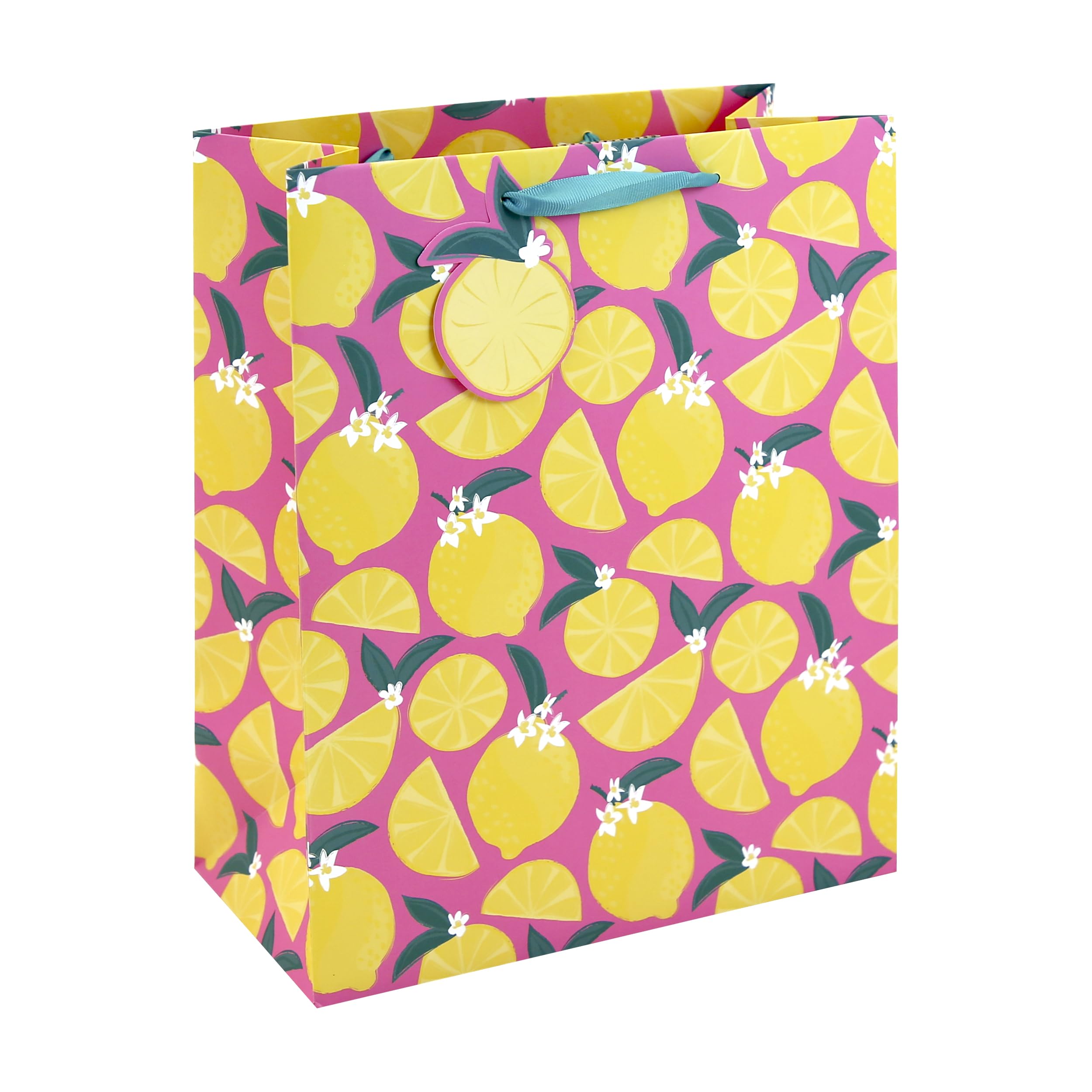 Eurowrap Lemons Large Pink Birthday Gift Bags Pack of 6 with Yellow Lemon Print & Ribbon Handles – Happy Birthday Gift Packaging for Girls, Women, Mother’s Day & Valentine’s Day