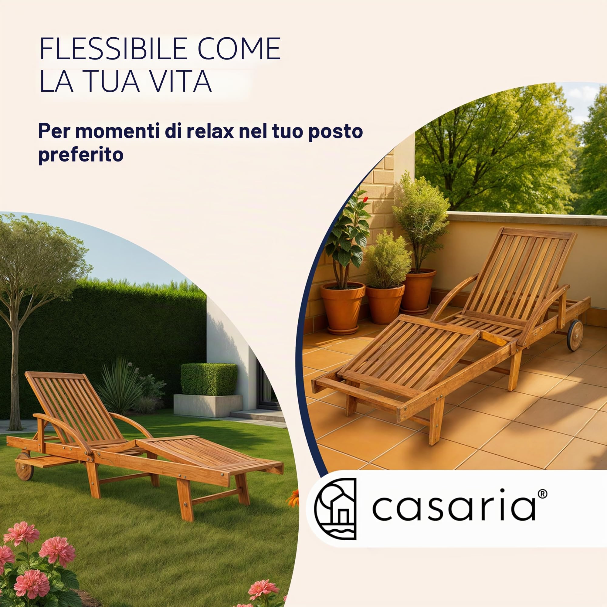 Casaria Sdraio Lettino Prendisole in Legno Acacia 196x69x85 cm | con Tavolino Estraibile, Poggiapiedi, Sedia Lettini, Sdraie da Giardino Terrazza Esterno, Sauna