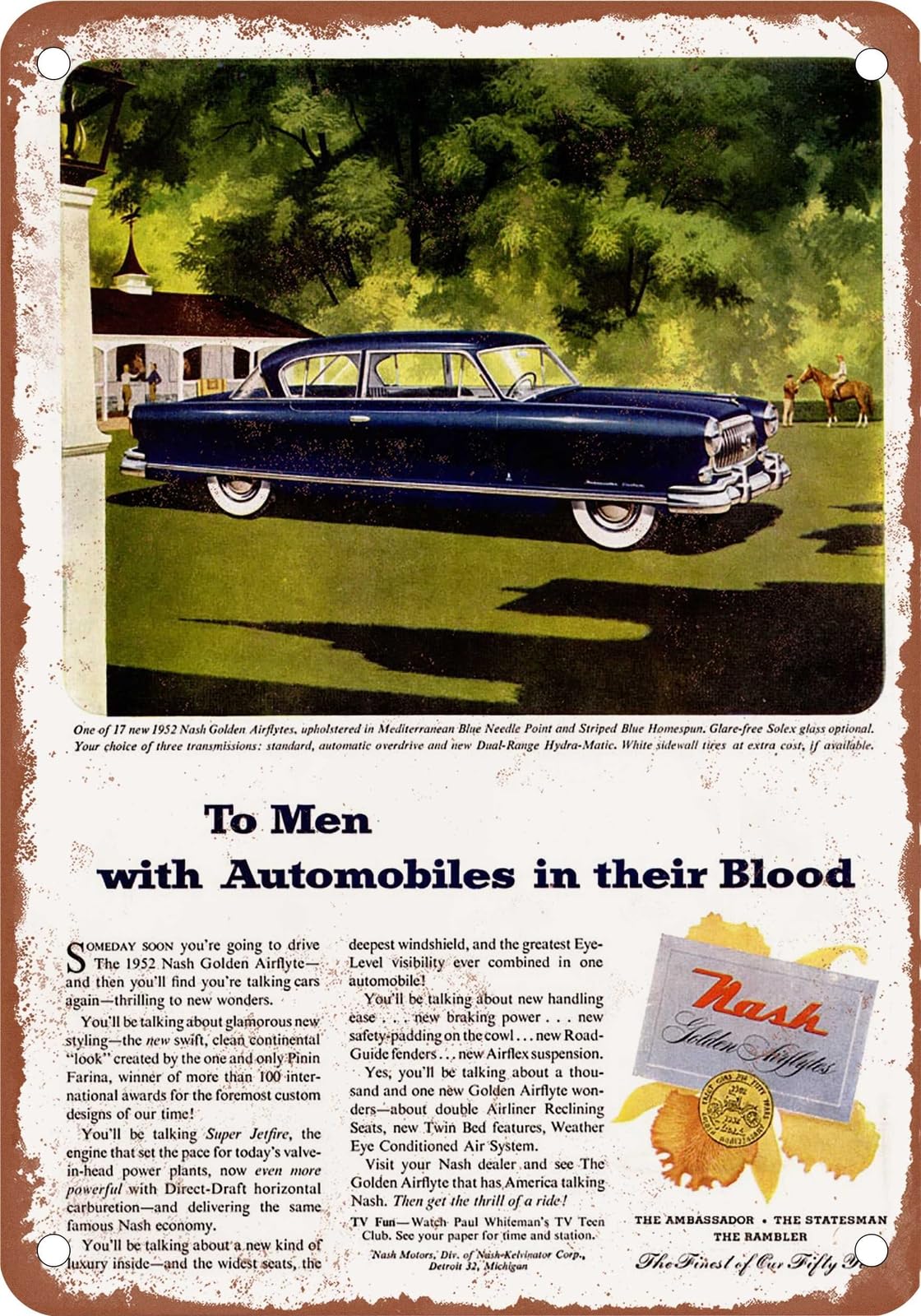 METAL SIGN - 1952 Nash Vintage Ad 07 - Old Retro Rusty Look home decor