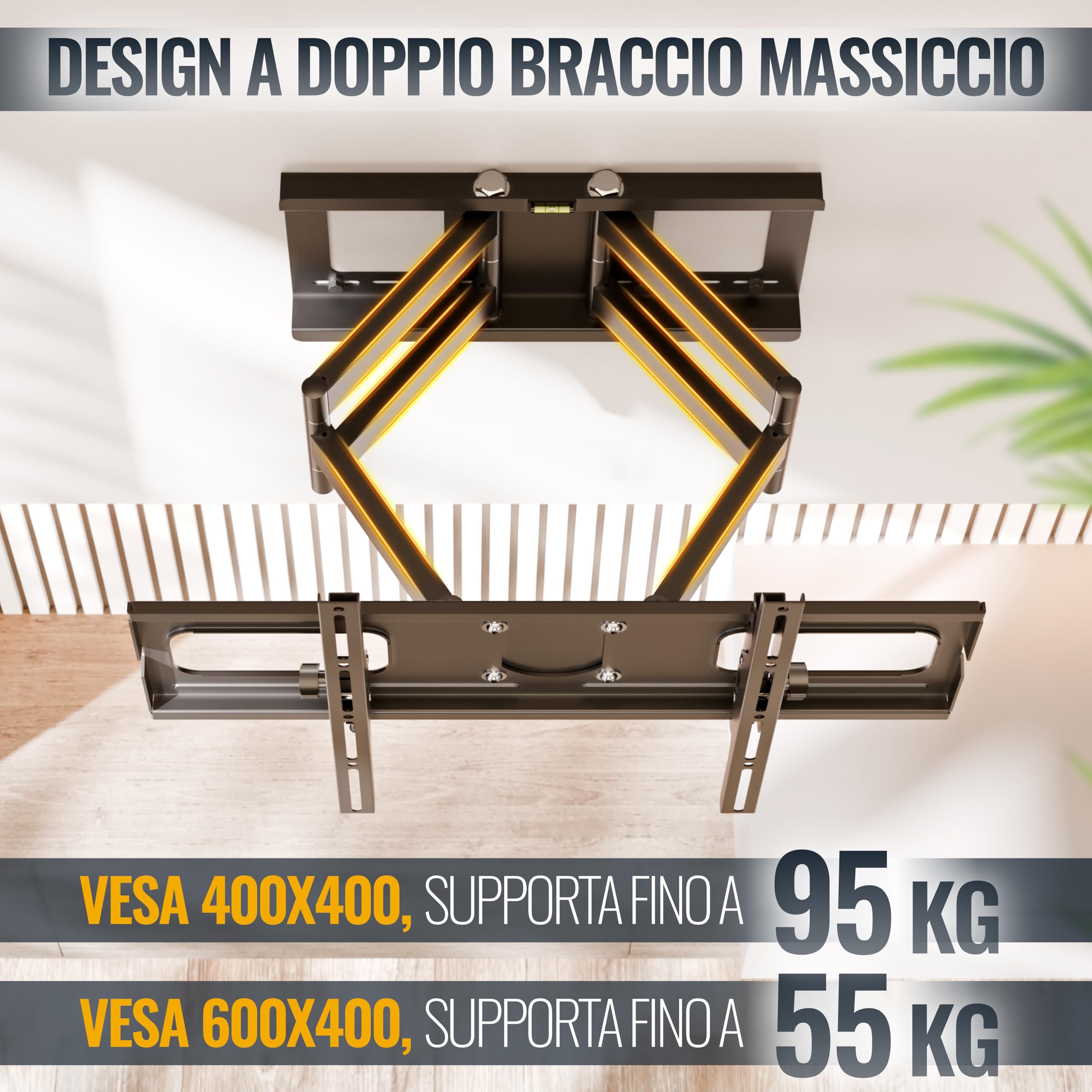 RICOO R06 Supporto TV da parete Staffa TV 40-85 pollici per 40 75 85 pollici orientabile inclinabile fino a 95 kg max VESA 600x400