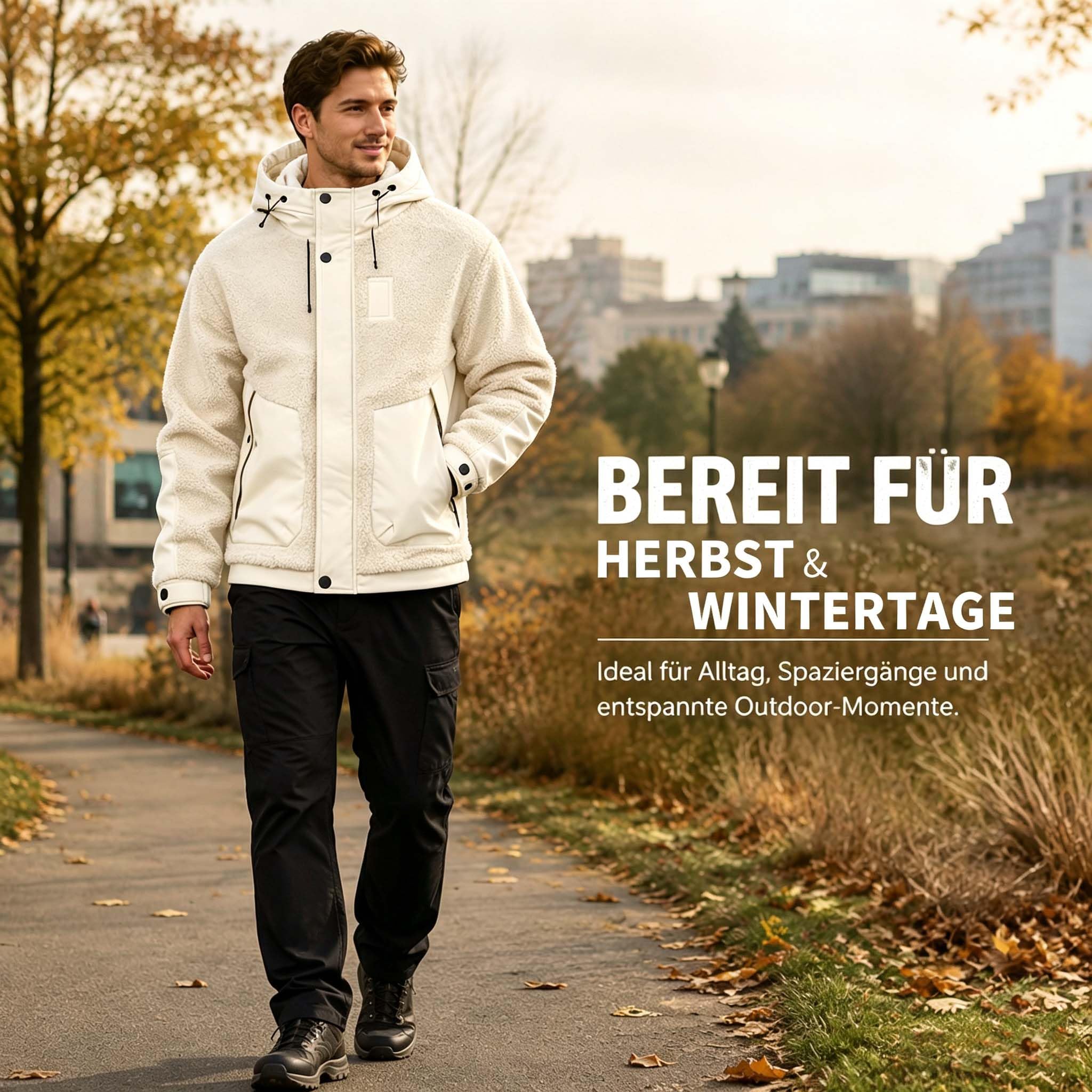Fleecejacke Herren Outdoor Fleecejacken mit Kapuze Reißverschluss Teddy Jacke Dicker Stoff Wanderjacke für Herbst und Winter Softshelljacke Übergangsjacke für Wanderungen und Outdoor-Abenteuer