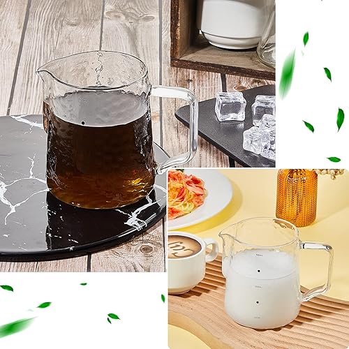 Miniatura 4 de Leinuosen Jarra de leche de vidrio pequeña de 18.6 fl oz, jarra de leche de vidrio, té y café, crema de medición creativa