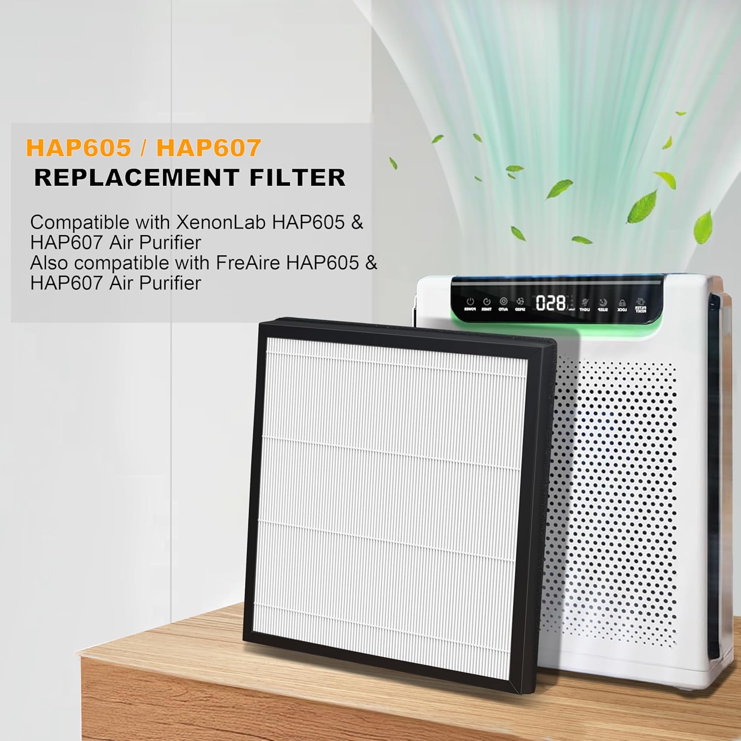 Replacement Filters for FreAire HAP605 HAP607 Air Purifier and for XenonLab HAP605 HAP607, 3-in-1 True HEPA Filter with Activated Carbon Pre-Filter, Captures Pet Dander Smoke Dust Pollen, 2-Pack