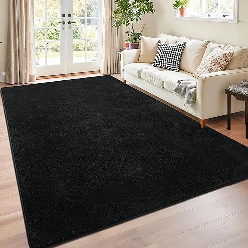 Chicrug 4x6 Minimalist Washable Area Rugs for Bedroom Living Room Classroom, Modern Soft Memory Foam Rug for Kids Nursery, Low Plie Indoor Carpet for Dorm Dining Office Bedside Room Decor, Black
