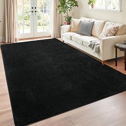 Chicrug 4x6 Minimalist Washable Area Rugs for Bedroom Living Room Classroom, Modern Soft Memory Foam Rug for Kids Nursery, Low Plie Indoor Carpet for Dorm Dinning Office Bedside Room Decor, Black