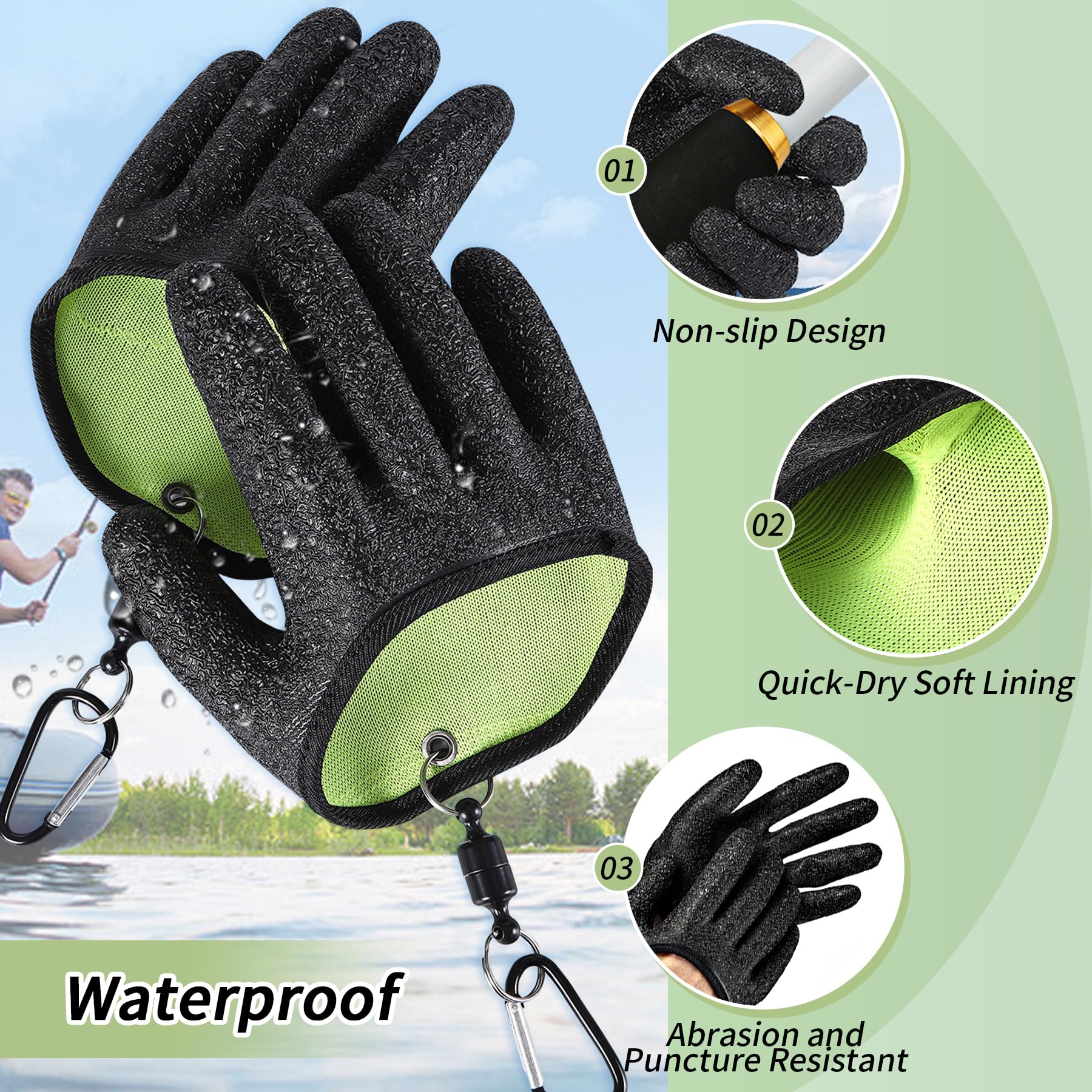 Guantes de Pesca Impermeables Anticortes con Cierre Magnético