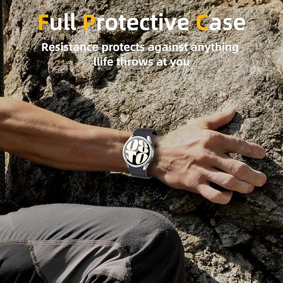 [6+6 Pack] for Samsung Galaxy Watch 7 44mm Screen Protector Case, Scratch Resistant Anti-Fog Tempered Glass Film and Hard PC Protective Bumper Compatible with Galaxy Watch 7 44mm Accessories
