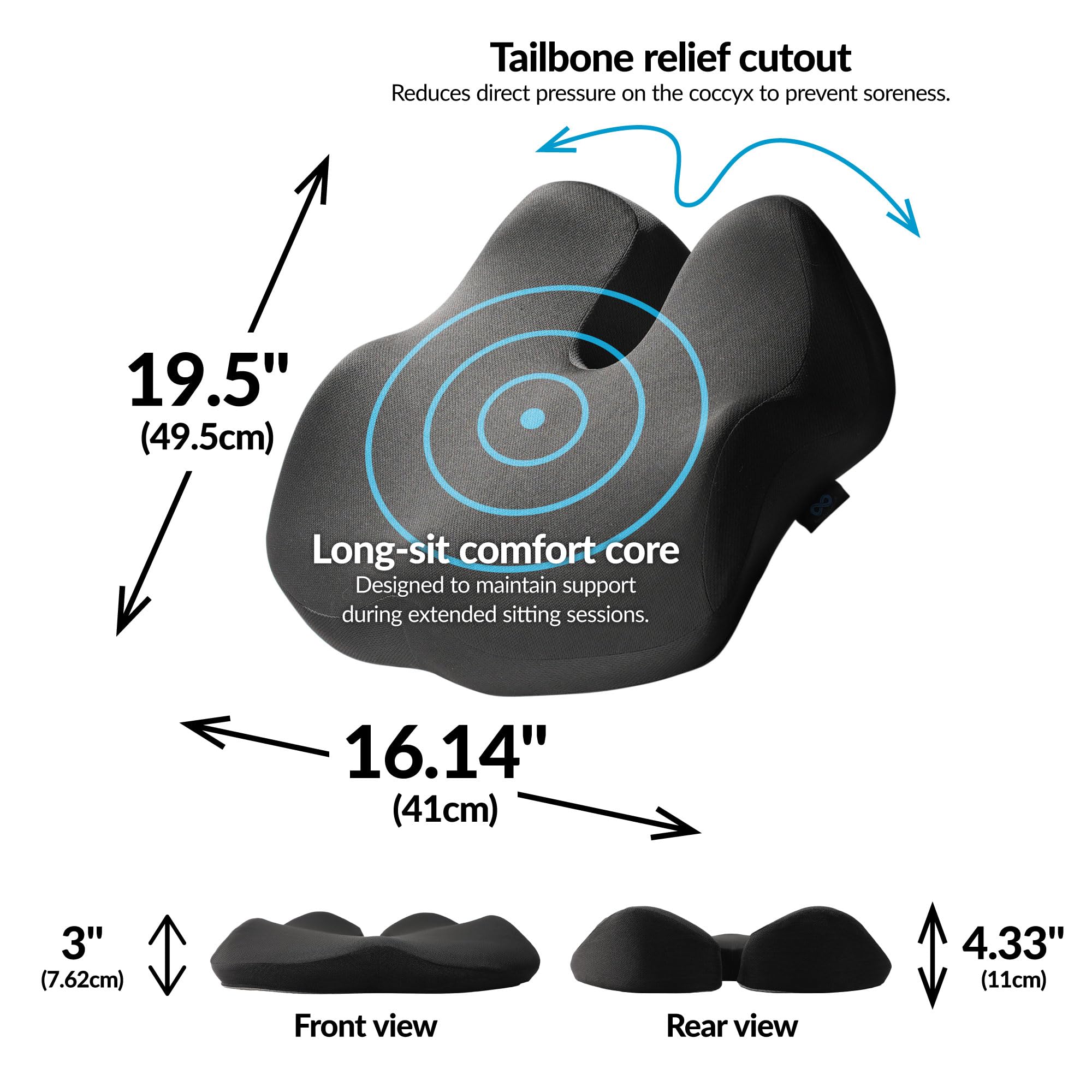 Everlasting Comfort Doctor Recommended Memory Foam Seat Cushion for Office Chairs Car - Ergonomic Office Desk Accessories - — view 3