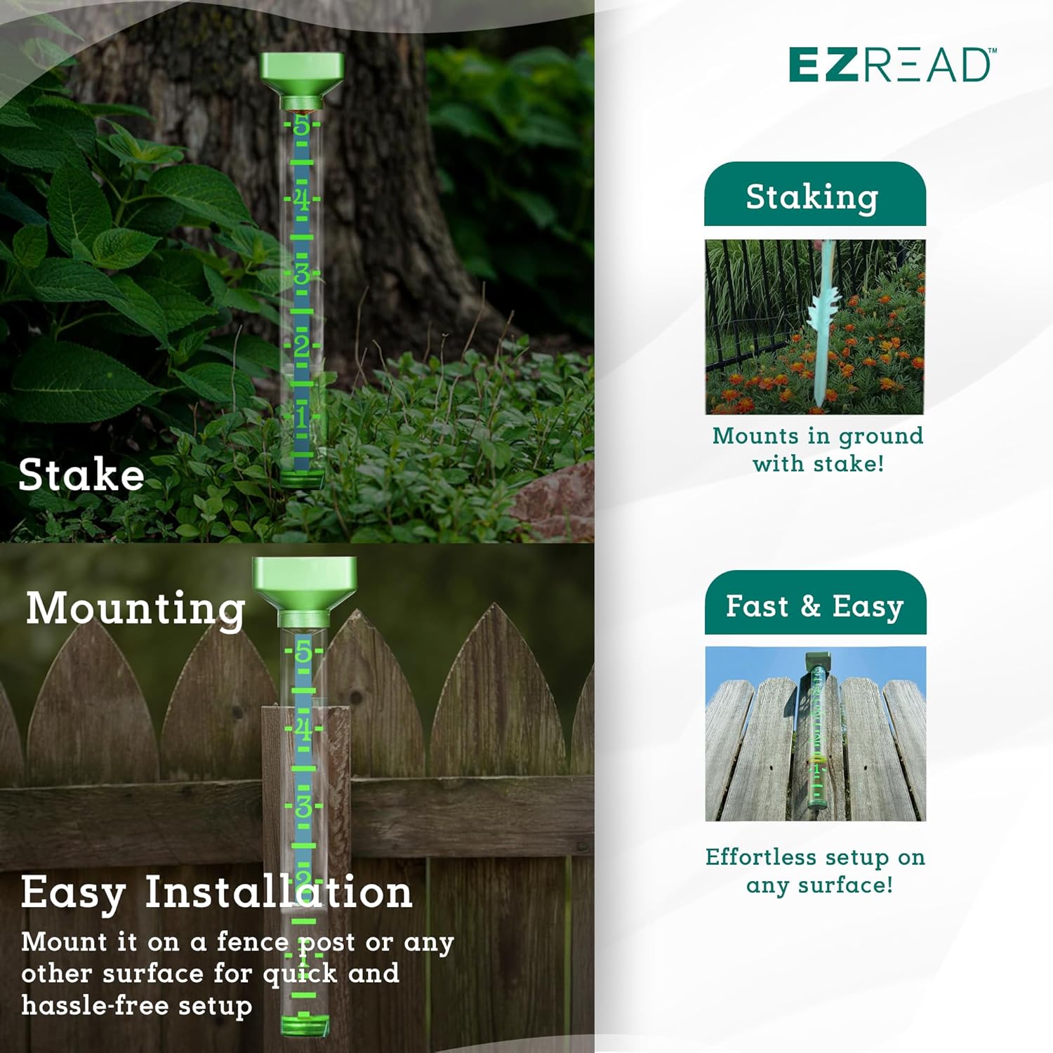 Headwind EZRead 15” Giant Professional Outdoor rain Gauge, USA Made Heavy Duty All Weather Freeze Proof Metal Stake or mountable with Float, Garden Green (820-0582GRN)