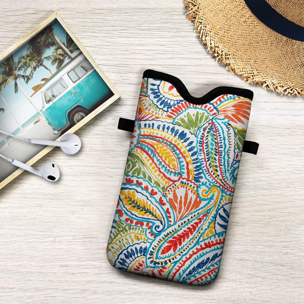 Neoprene Cell Phone Pouch 7.5 X 4.3 in Cloth Mobile Protection Case Bag with Crossbody Strap Neck Lanyard Cell Phone Case Paisley Multi - Image 3