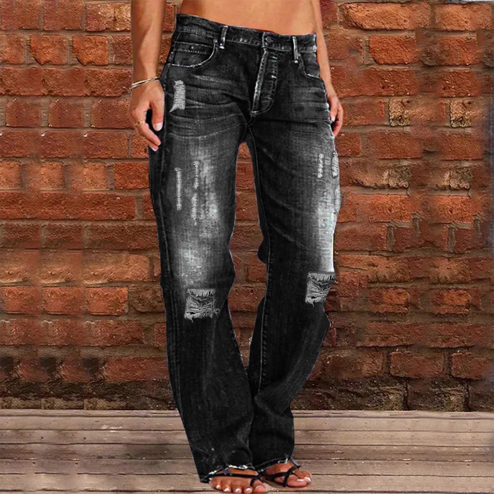 Jeans Damen Straight Low Waist, Jeanshose Baggy Boyfriend Damenjeans
