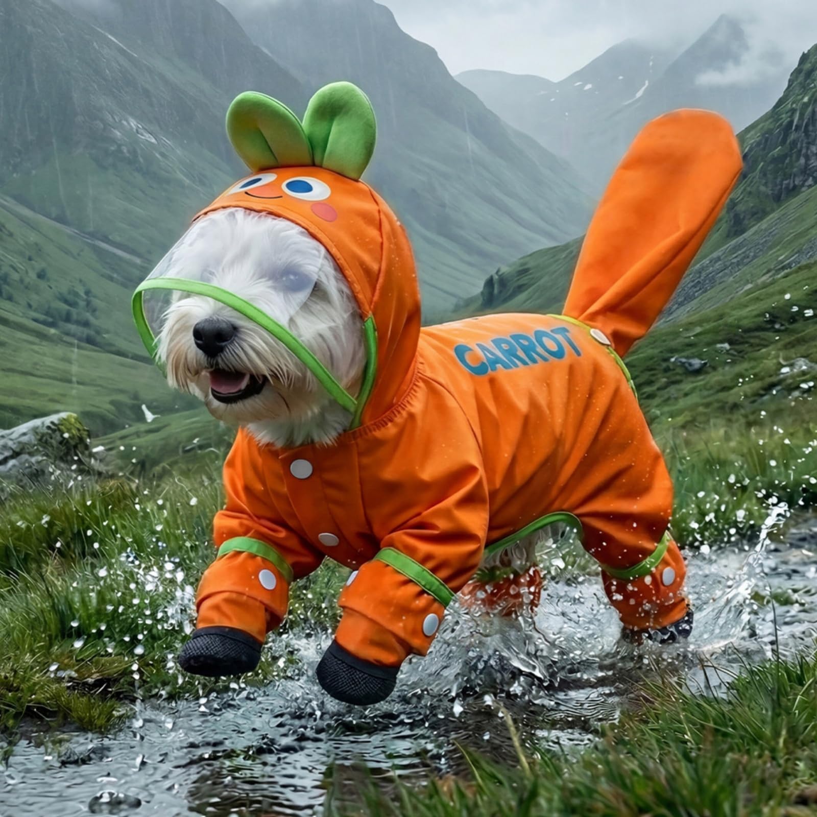 Manteau de pluie imperméable pour chien avec capuche, chaussures et queue amovibles, manteau de pluie avec sangle réfléchissante, veste de pluie légère avec trou pour laisse (carotte orange, taille M)