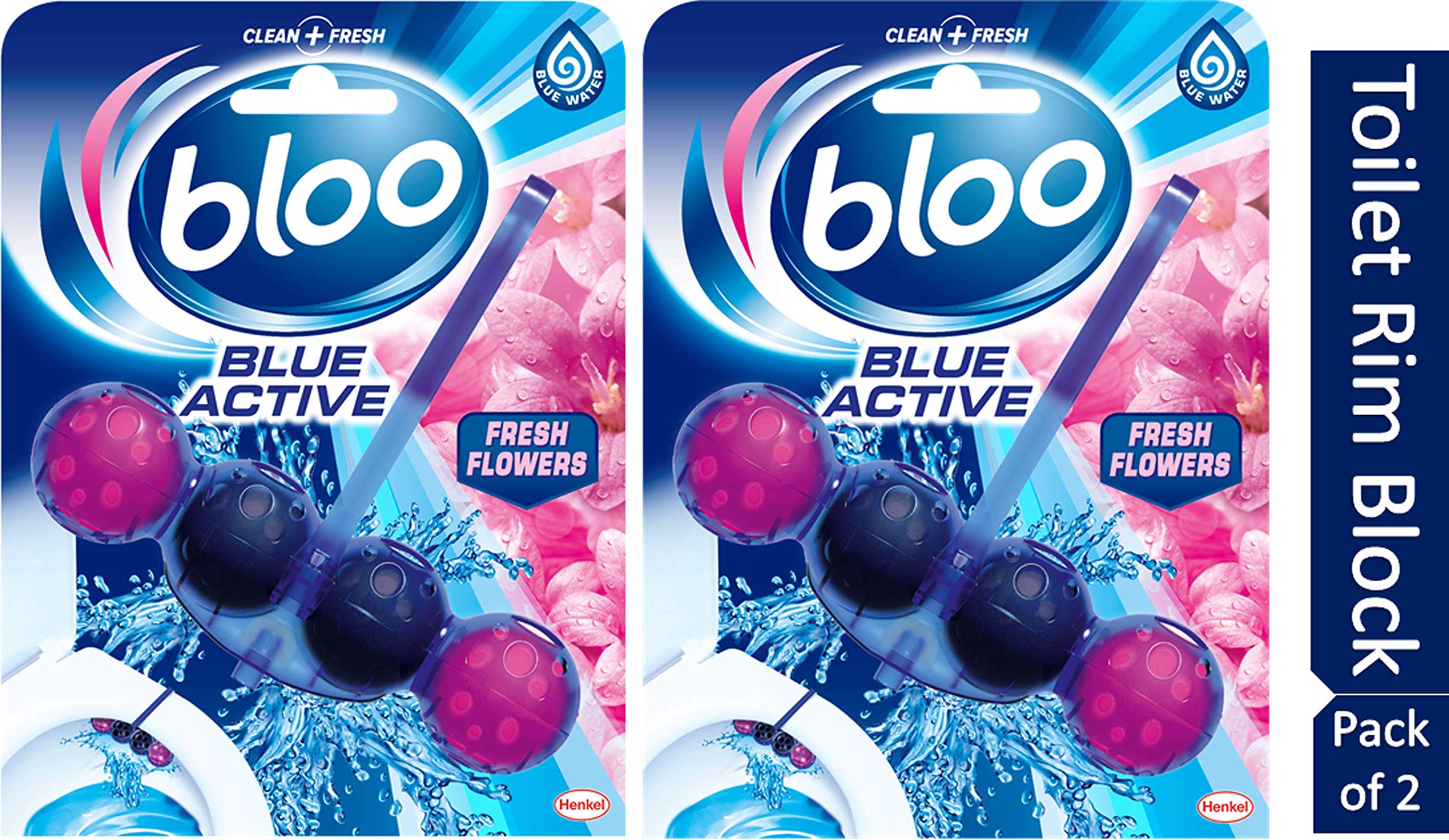Bloo Solid Toilet Rim Block Colour Active Fresh Flower 50g, Blue Pack of 2