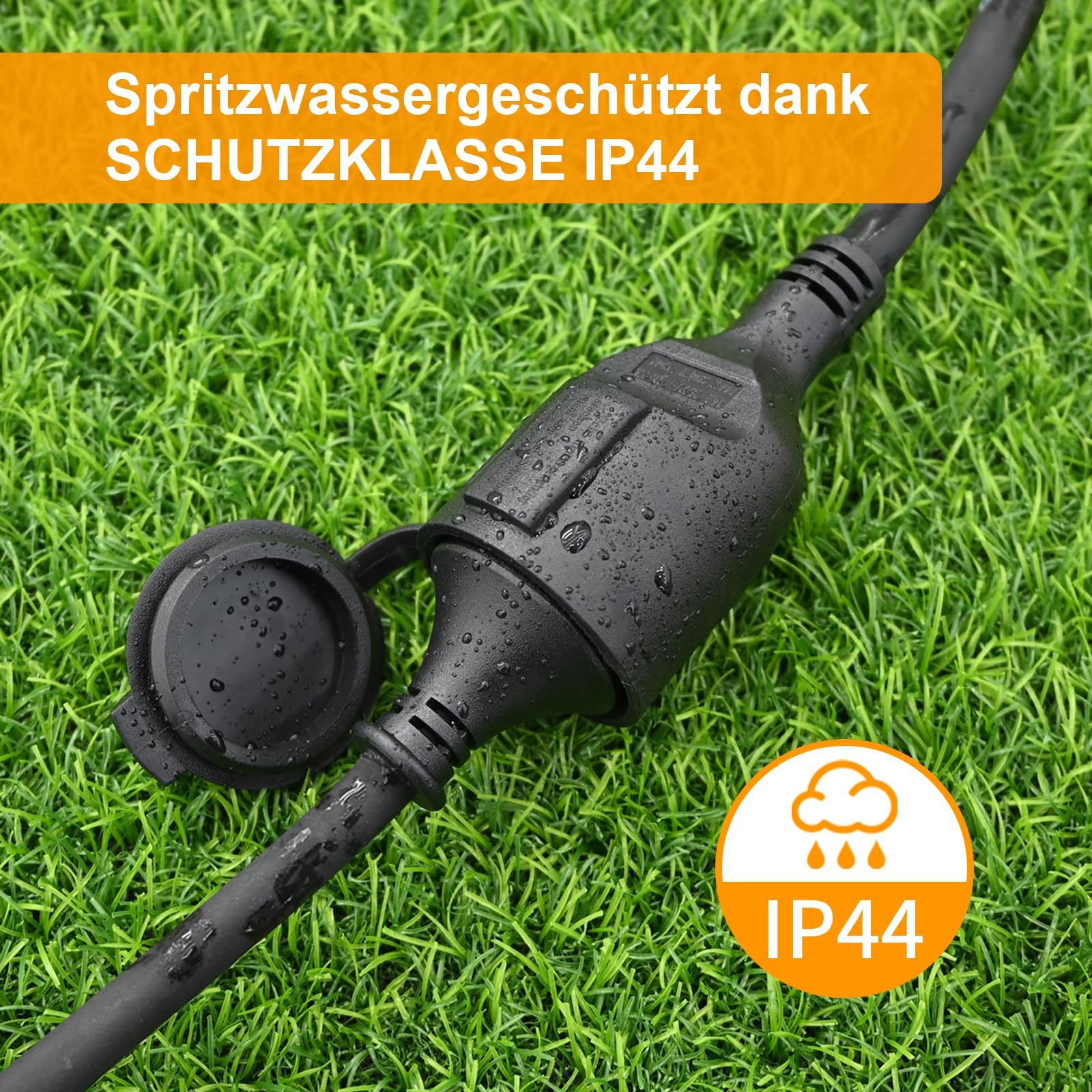 Cable alargador exterior 20 m con tapa protectora H07RN-F 3G 2,5 mm², cable de alimentación de goma alargador con enchufe Schuko para exteriores IP44, cable eléctrico exterior, 3500 W, 16 A 250