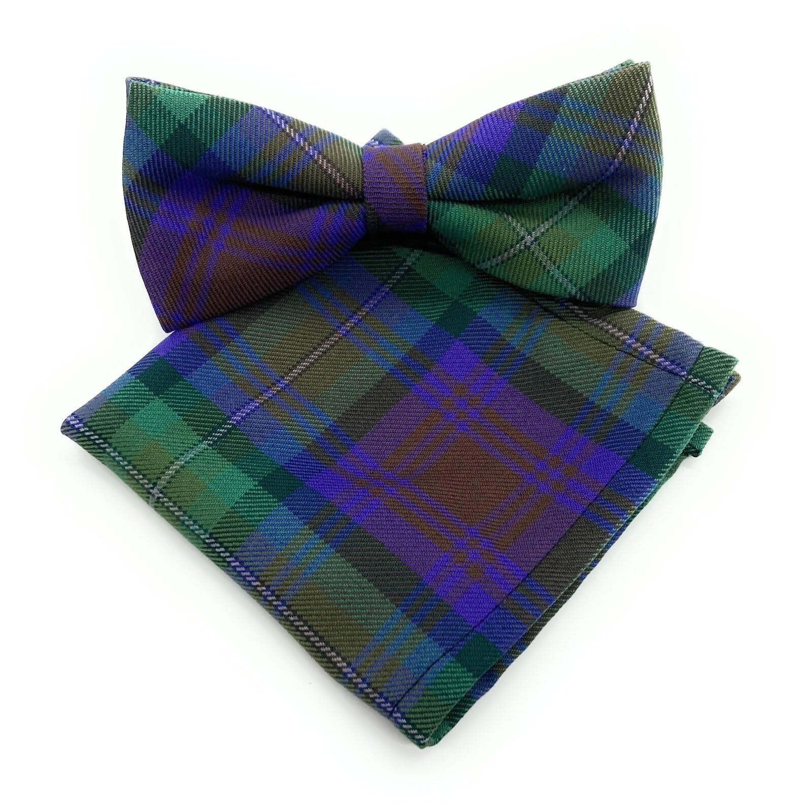Highland Tweed Multi-Color Gents Isle Of Skye Tartan Bow Tie & Matching Pocket Square Set - Made In Scotland