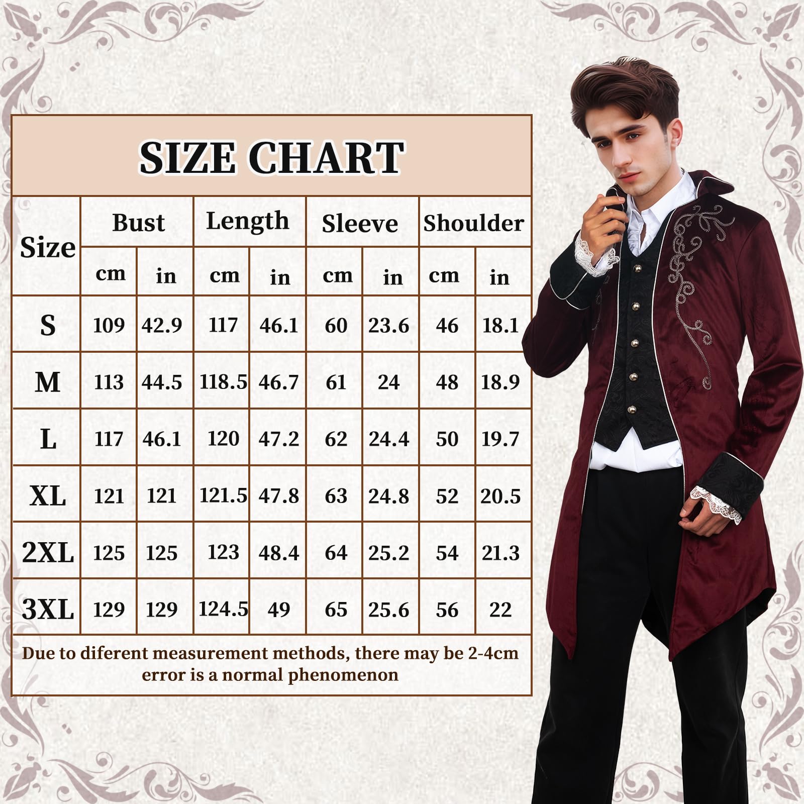 Cappotto vintage gotico da uomo, giacca steampunk medievale, vittoriano, rinascimentale, retrò, vintage, ricamo, per feste di Halloween, cosplay, pirata, vampiro, costumi per adulti