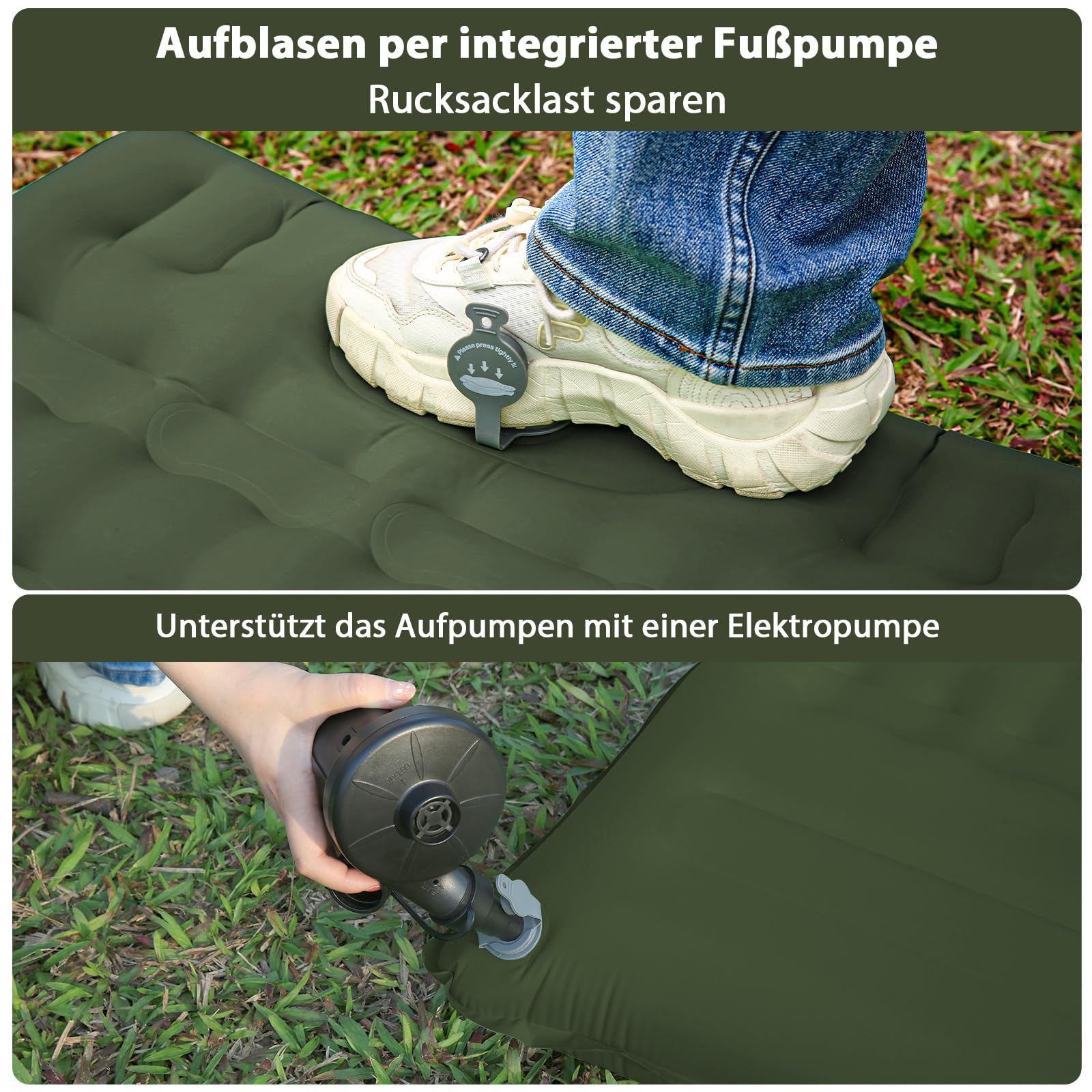 Isomatte Feldbett 12-15CM Extra Dicke verstärkte Stützstruktur mit Integrierter Fußpumpe und Kissen luftmatratze Camping Matratze Aufblasbare für Zelt, Wandern und Reisen