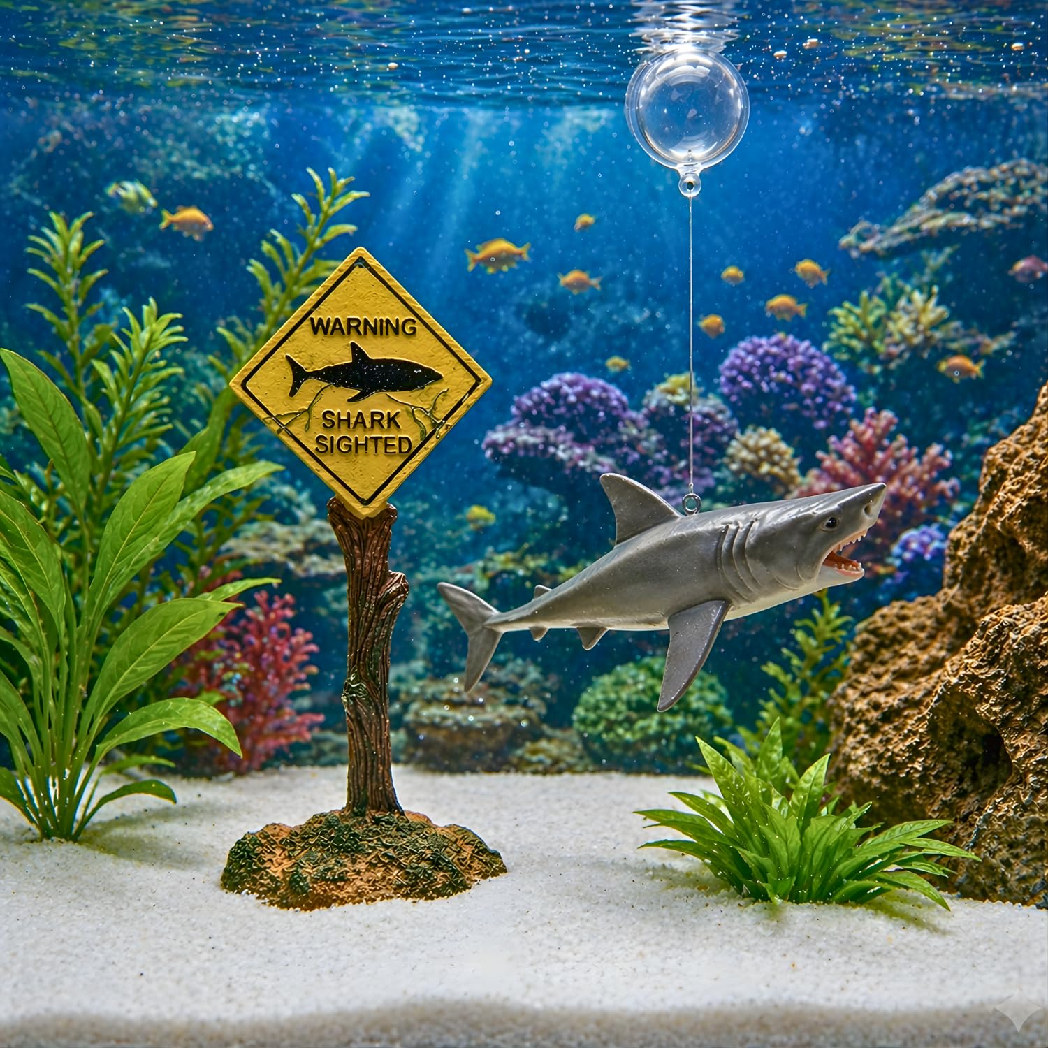 VAYINATO® Aquarium Decoration Combo (2 Pcs) – Shark Warning Sign & Shark Toy with Floating Ball, Fish Tank Decorative Accessories for Freshwater & Marine Aquariums-image-20