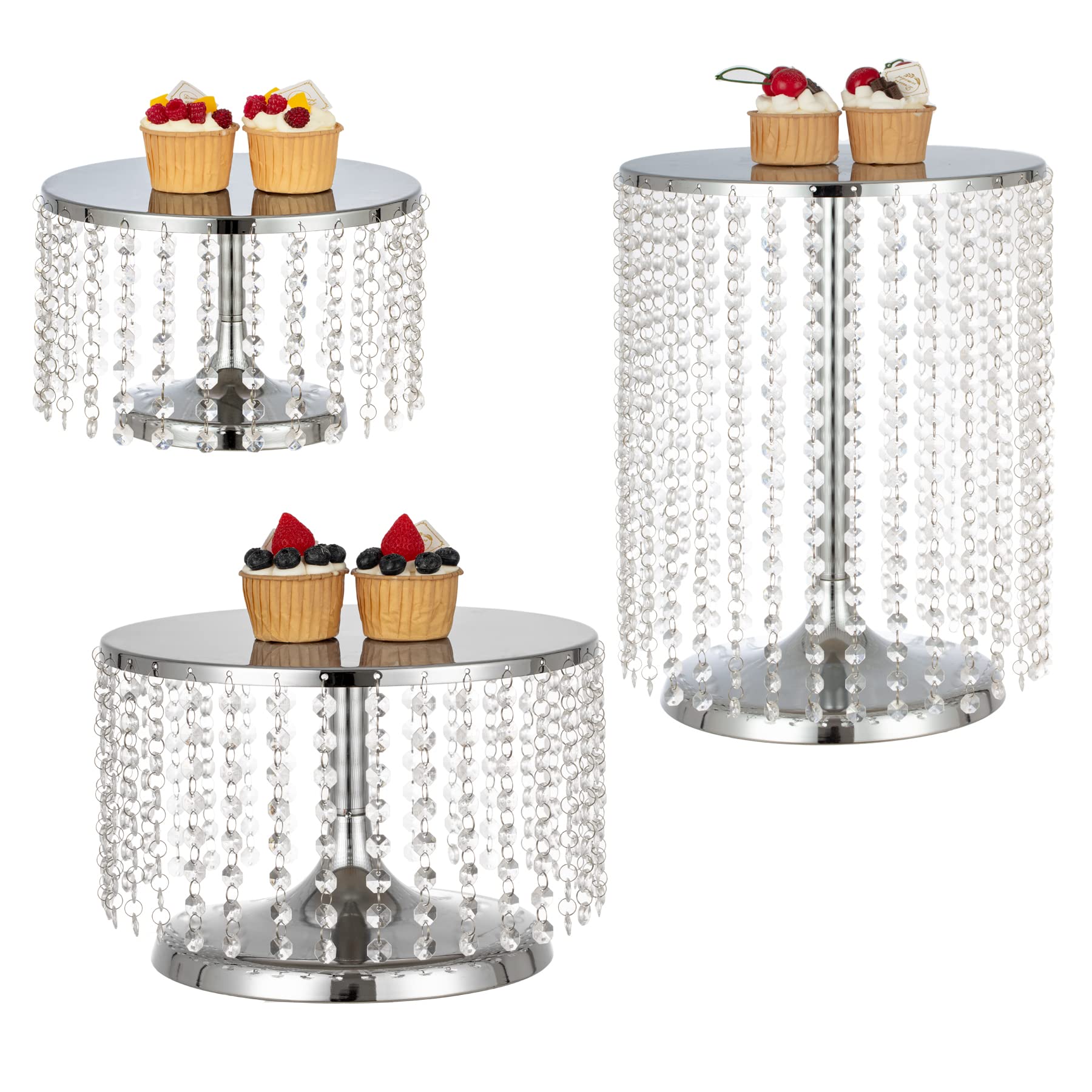 Lot de 3 supports à gâteaux ronds en métal argenté