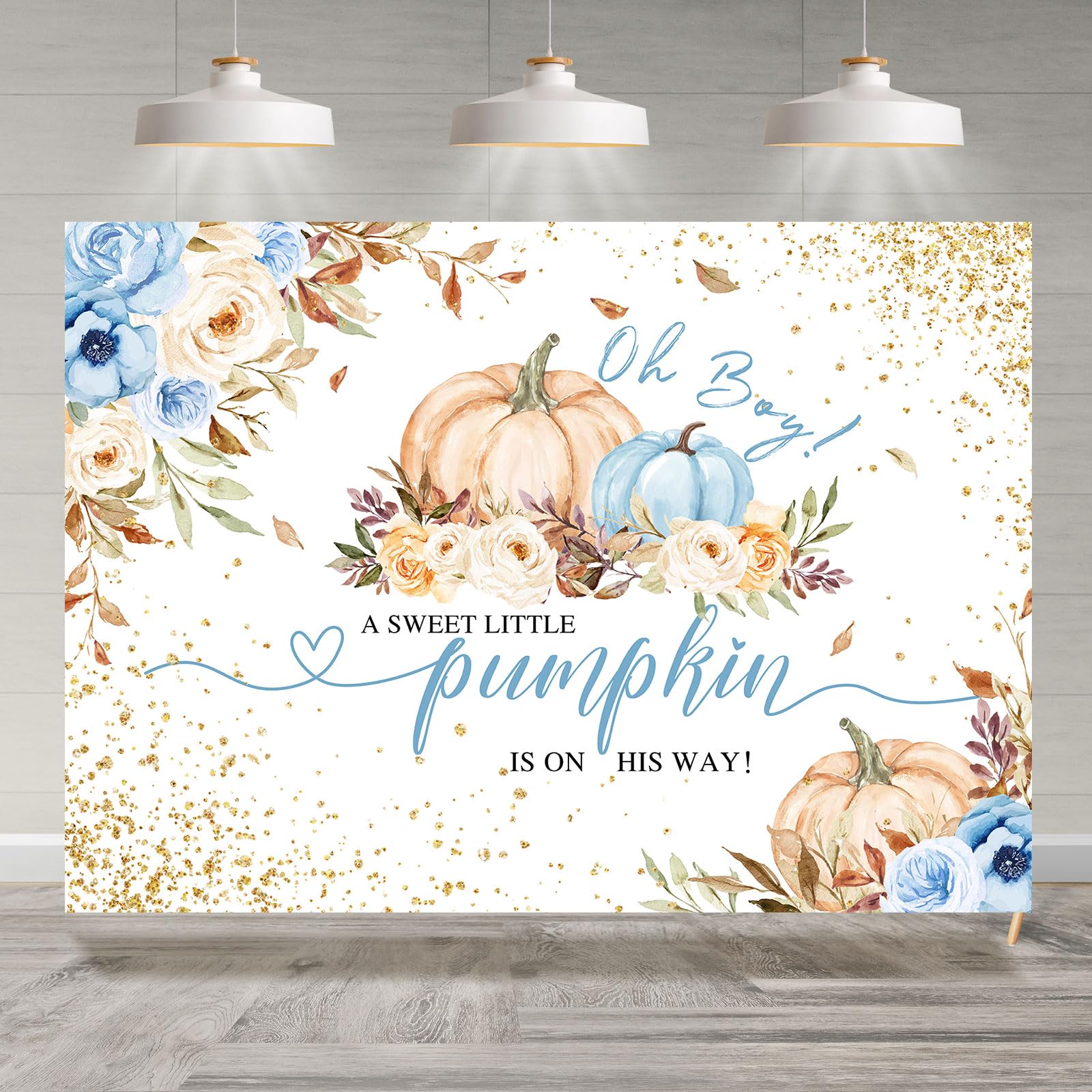 Rsuuinu Pumpkin Baby Shower Backdrop for Boys Floral Oh Boy A Sweet Little Pumpkin is On His Way Photography Background Baby Shower Newborn Child