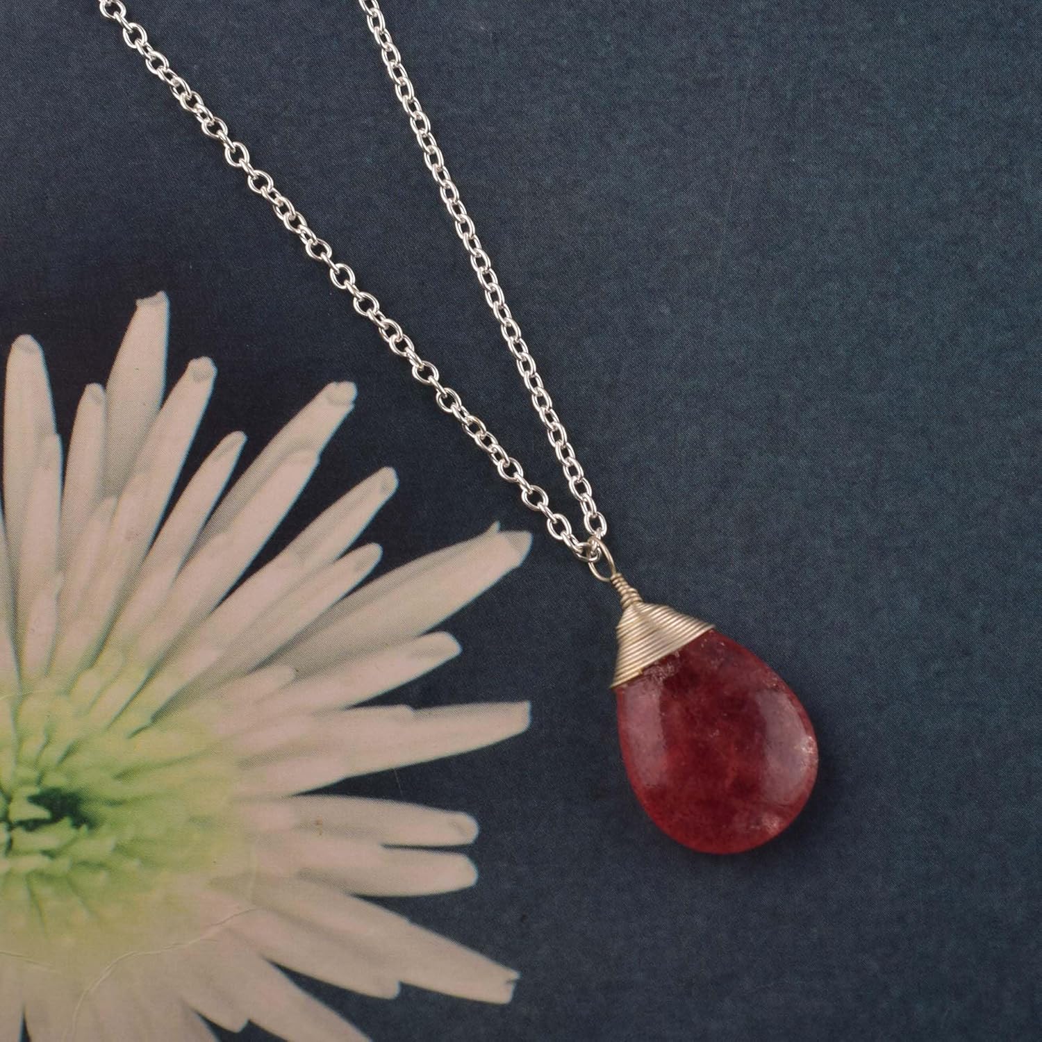 Natural Red Strawberry Quartz Crystals Pendant Necklace, Pear Gemstone, Energy Healing Crystals, Birthday, Gift for Her, Gemstone Jewelry 18 inch AAA+ Quality (strawberry-quartz) - Image 5