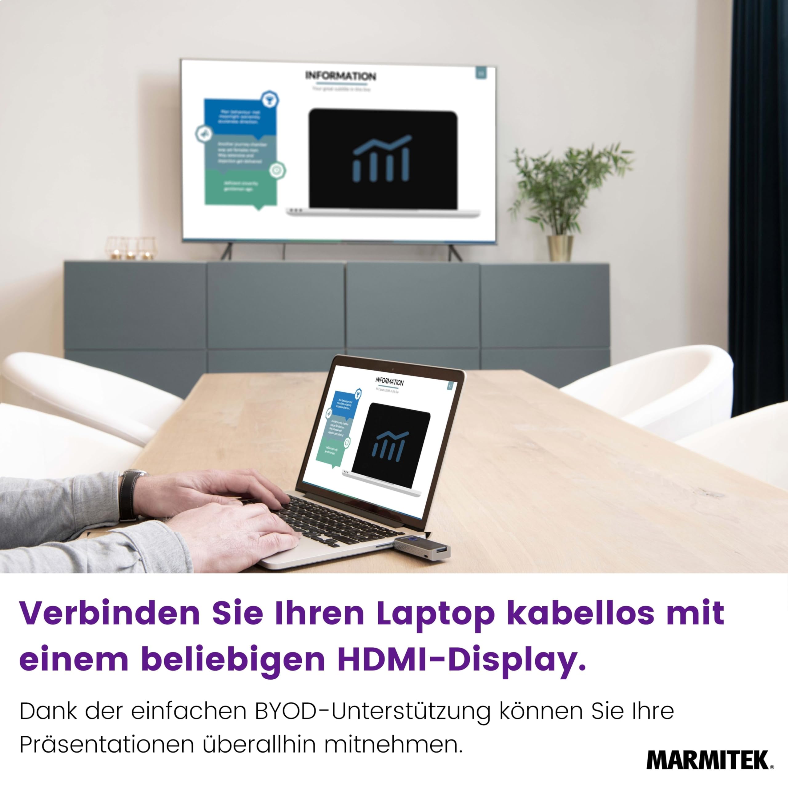 Marmitek Stream S1 Pro - Wireless HDMI Extender 1080p Full HD USB-C Laptop | Drahtloser HDMI Sender Empfänger für Präsentationen, Plug & Play ohne WLAN/Software, USB-C, 20 m und geringe Latenz