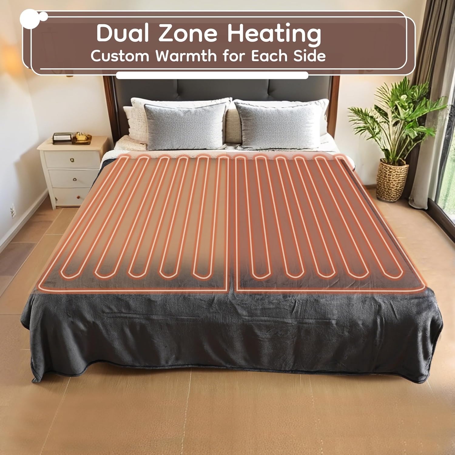 Electric Heated Blanket Queen Size 84"x90", Dual-Sided Soft Flannel & Sherpa, LCD Display 10 Heat Settings with 1-12H Timer & Overnight Safe, Dual Controllers, Bed & Couch, Machine Washable, Dark Grey - Image 4