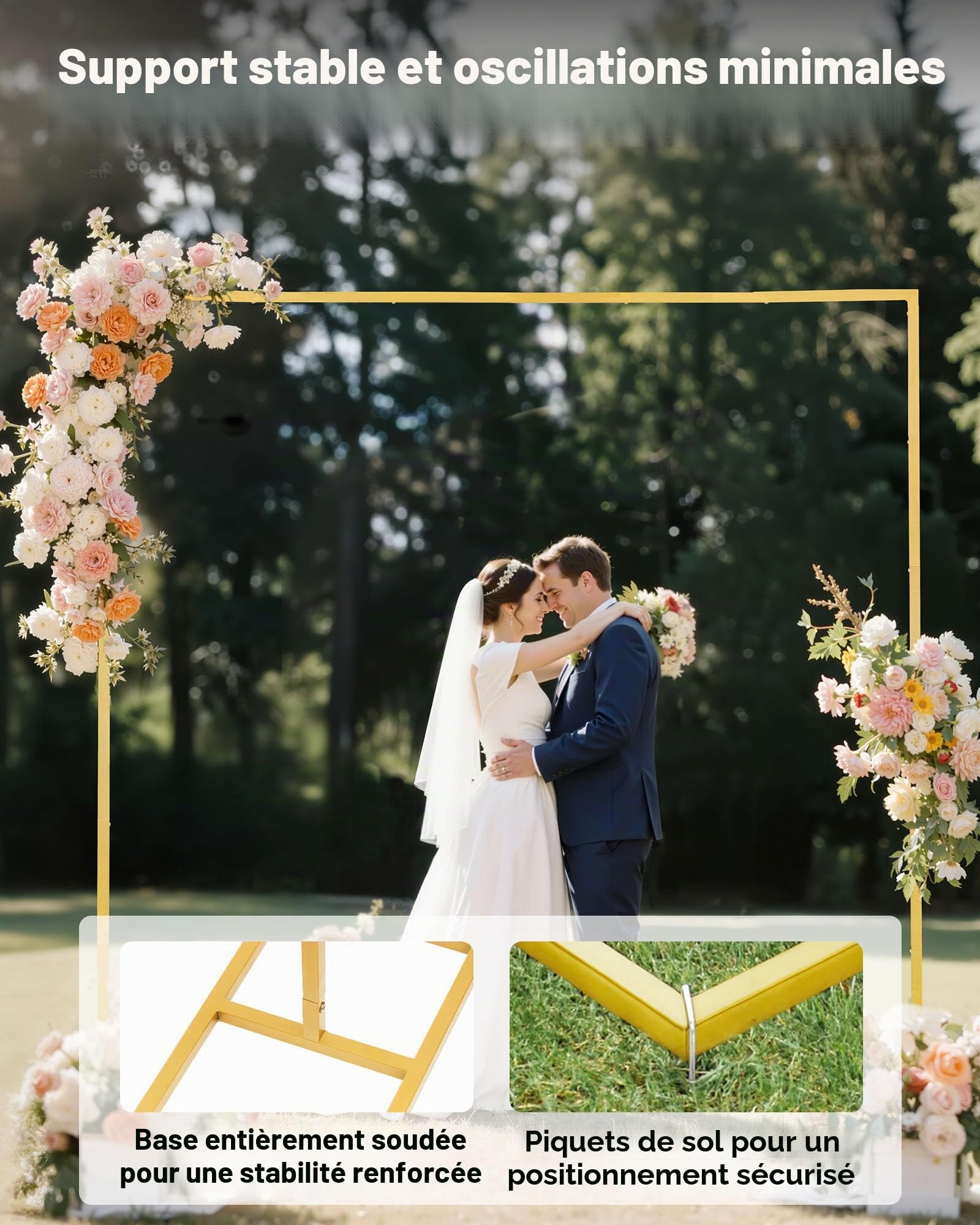VEVOR Arche de Mariage Carré 2,4 x 2,4 m Support de Fond Arche Stable en Métal avec Tubes Carrés pour Décoration de Mariage, Anniversaire, Remise de Diplômes, Fêtes, Cérémonies, Célébrations, Doré