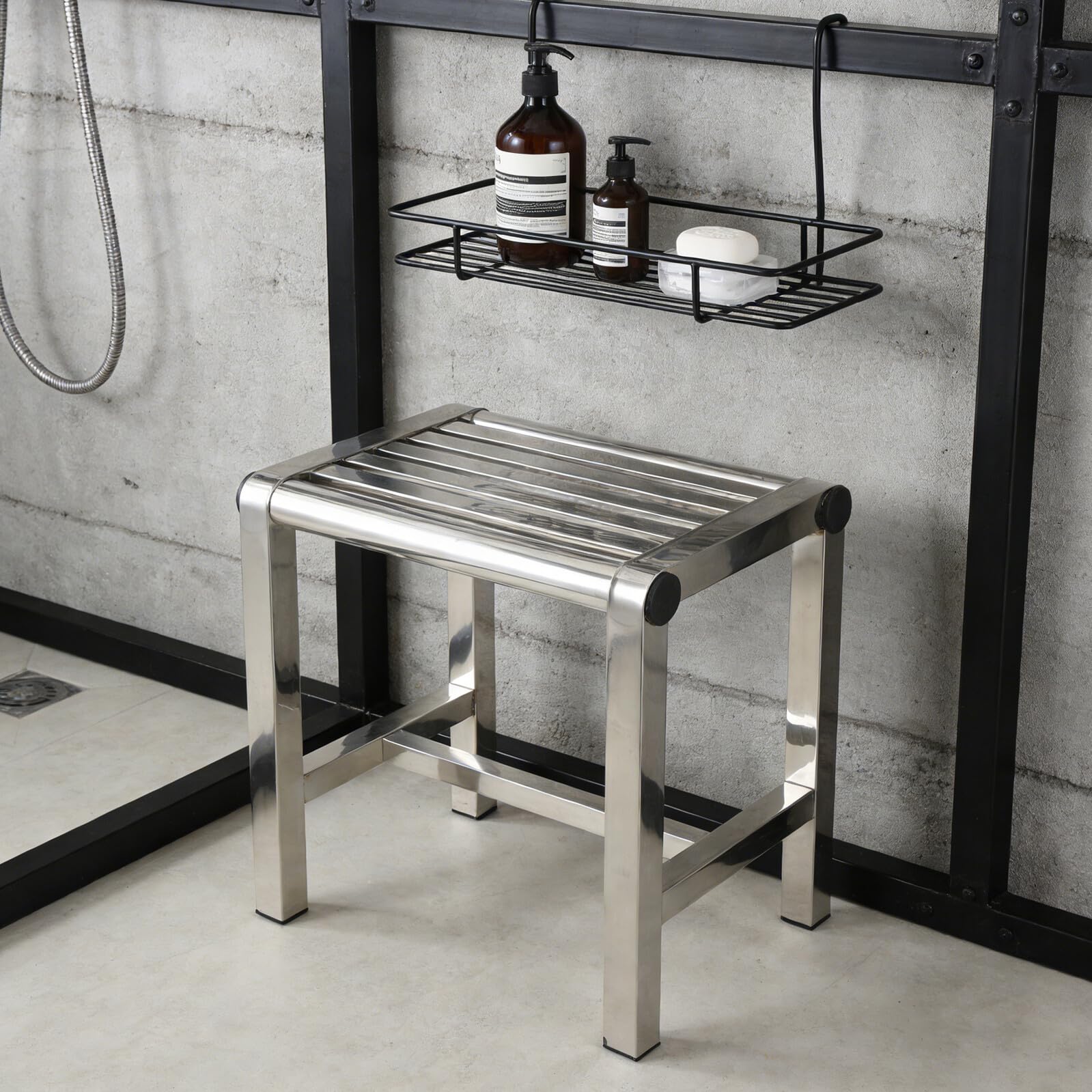 Taburete de Ducha de Acero Inoxidable Asiento Grueso y Antideslizante para Baño Compacto, Limpieza Sencilla y Uso en Hogar para Personas Mayores
