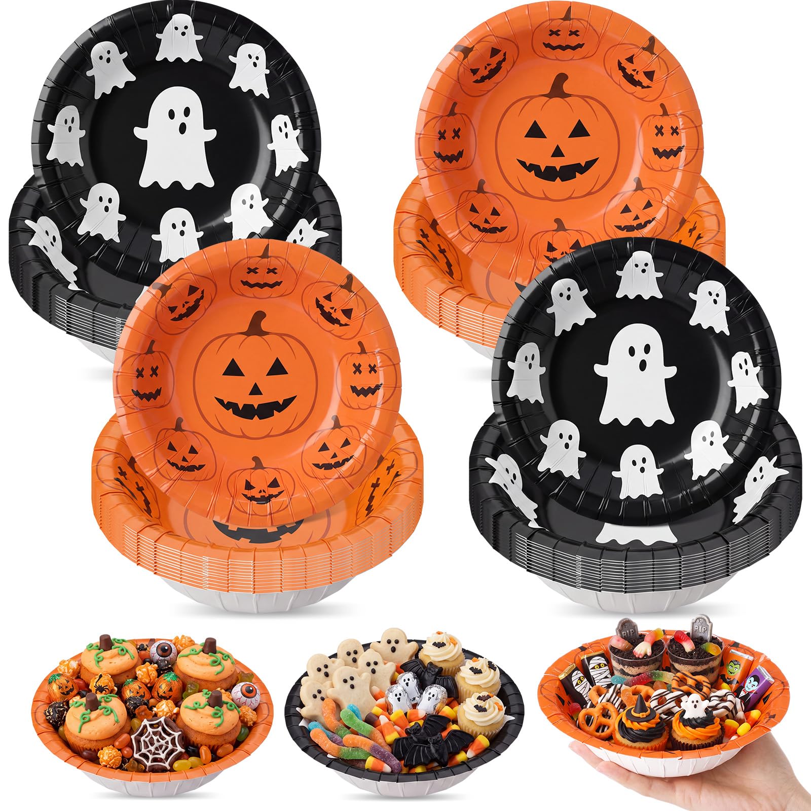 Sawysine 50 Pcs 16 oz Halloween Disposable Paper Bowls Bulk