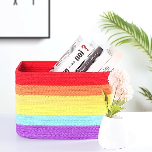 Miniatura 3 de MINTWOOD Design Paquete de 3 cestas de almacenamiento para estantes, sala de juegos y aula, cesta de libros, cubos de almacenamiento decorativos,